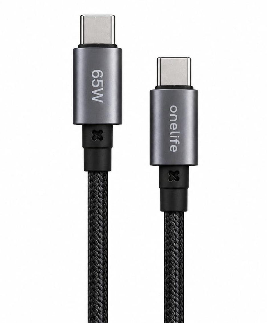 One Life VoltC 65W Type C to Type C Fast Charging Cable, 1 Meter Nylon Braided USB C Cable for Android Smartphones, Tablets, MacBook, Black-image-13