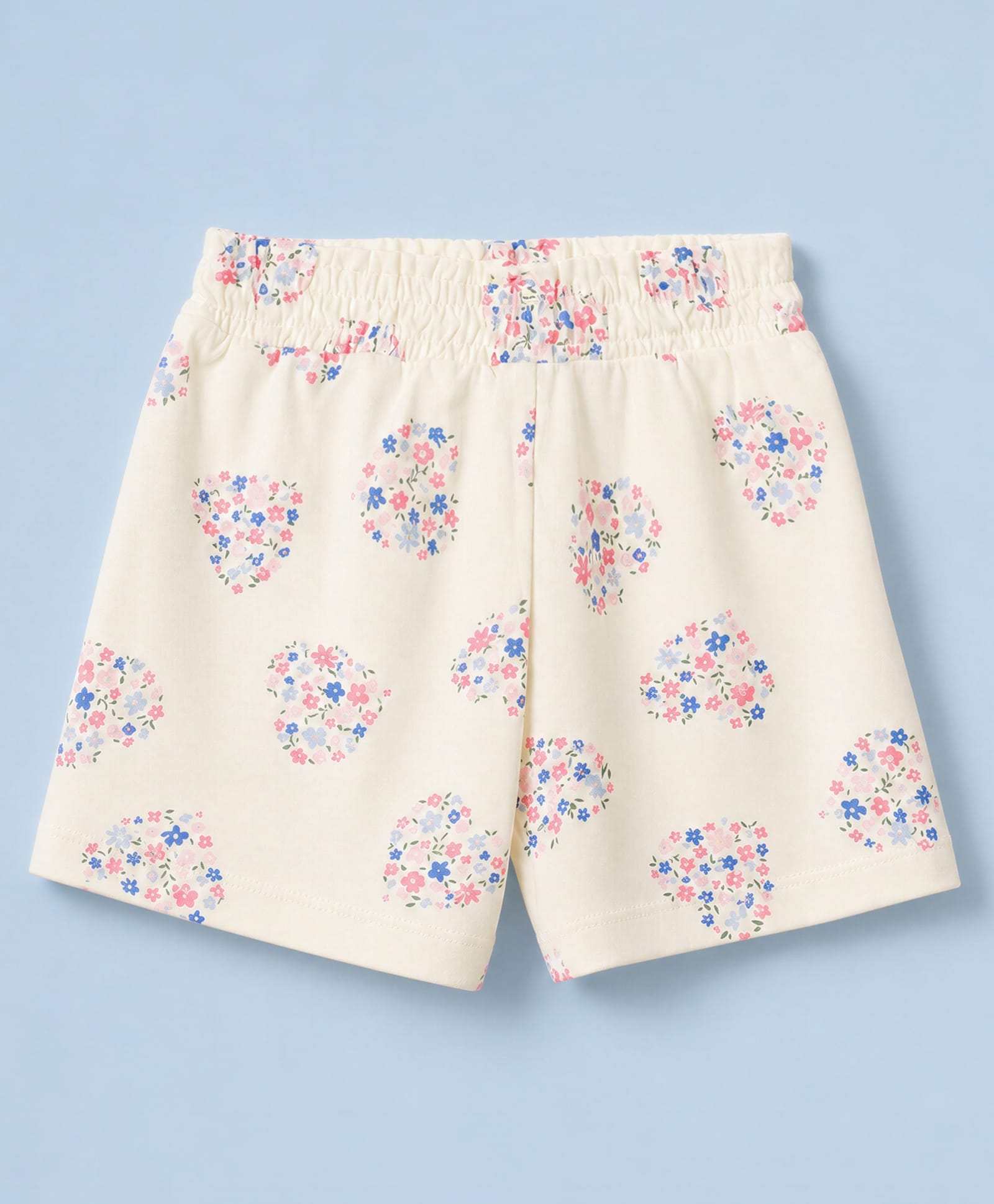 Cucumber Sinker Knit Above Knee Length Shorts with Floral Print - Cream-picture-32