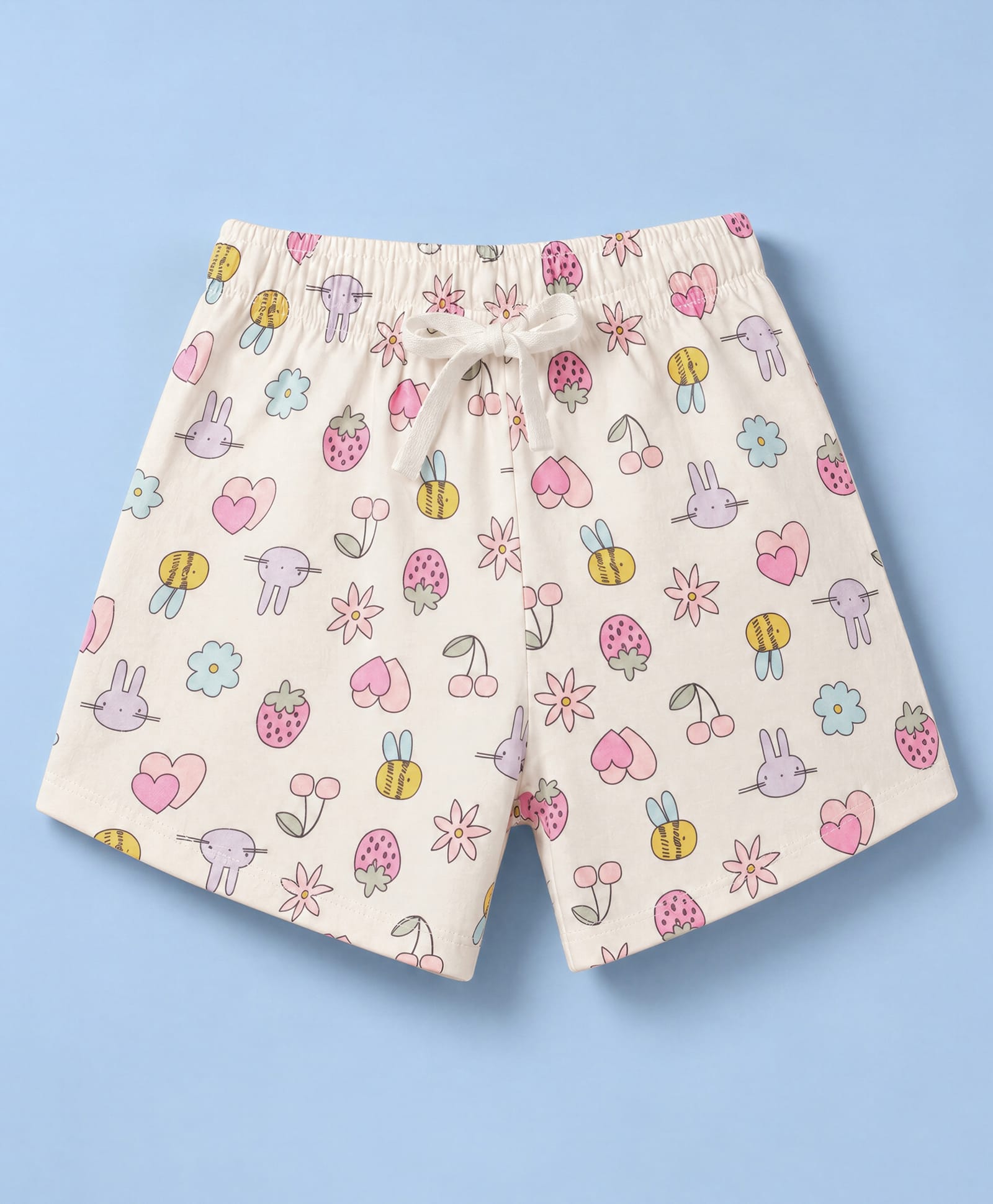 Cucumber Sinker Knit Above Knee Length Shorts with Jungle Safari Print - Cream-image-10