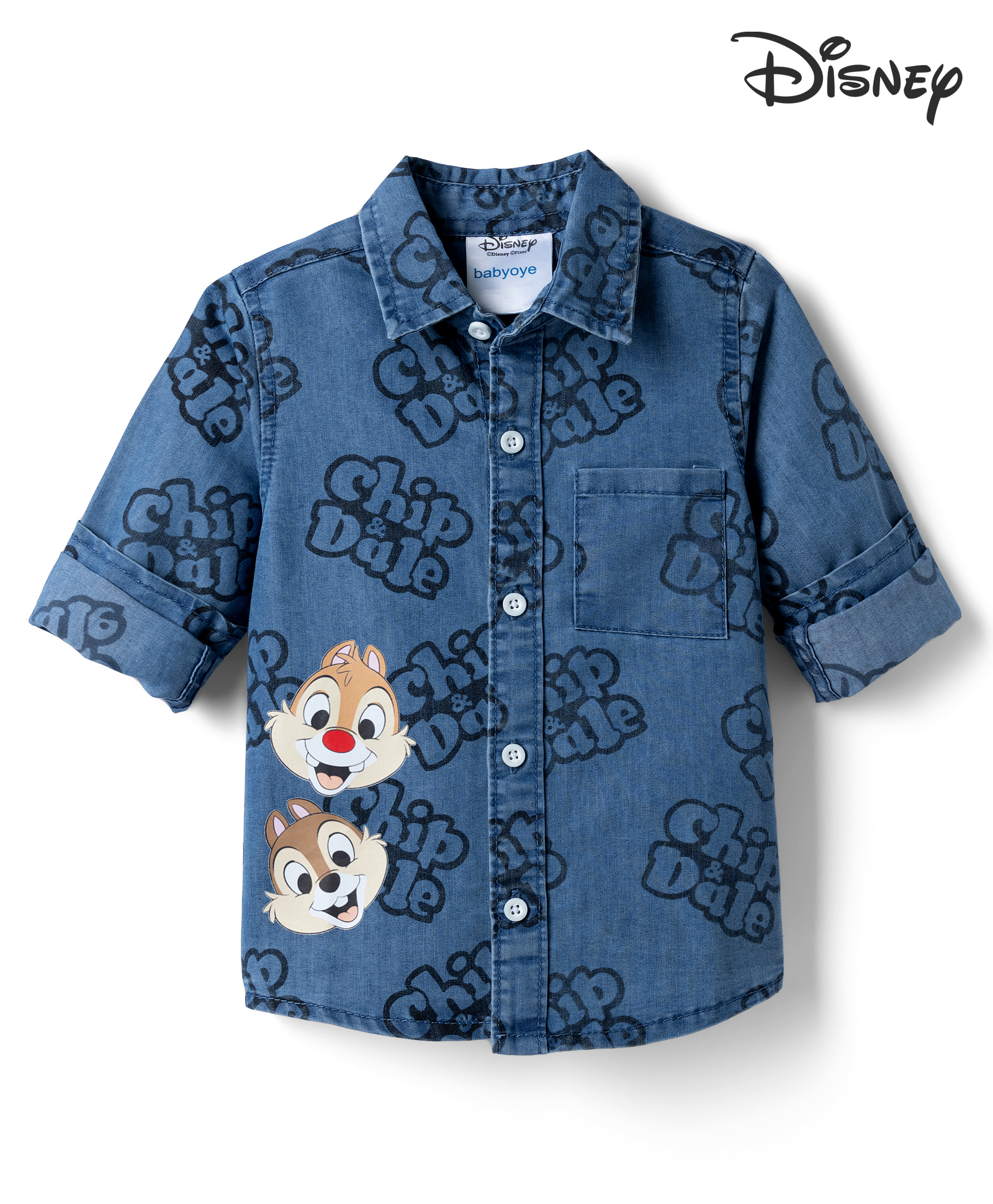 Babyoye Disney Denim Woven Shirt with Full Sleeves and Chip 'n Dale Print - Blue-picture-19
