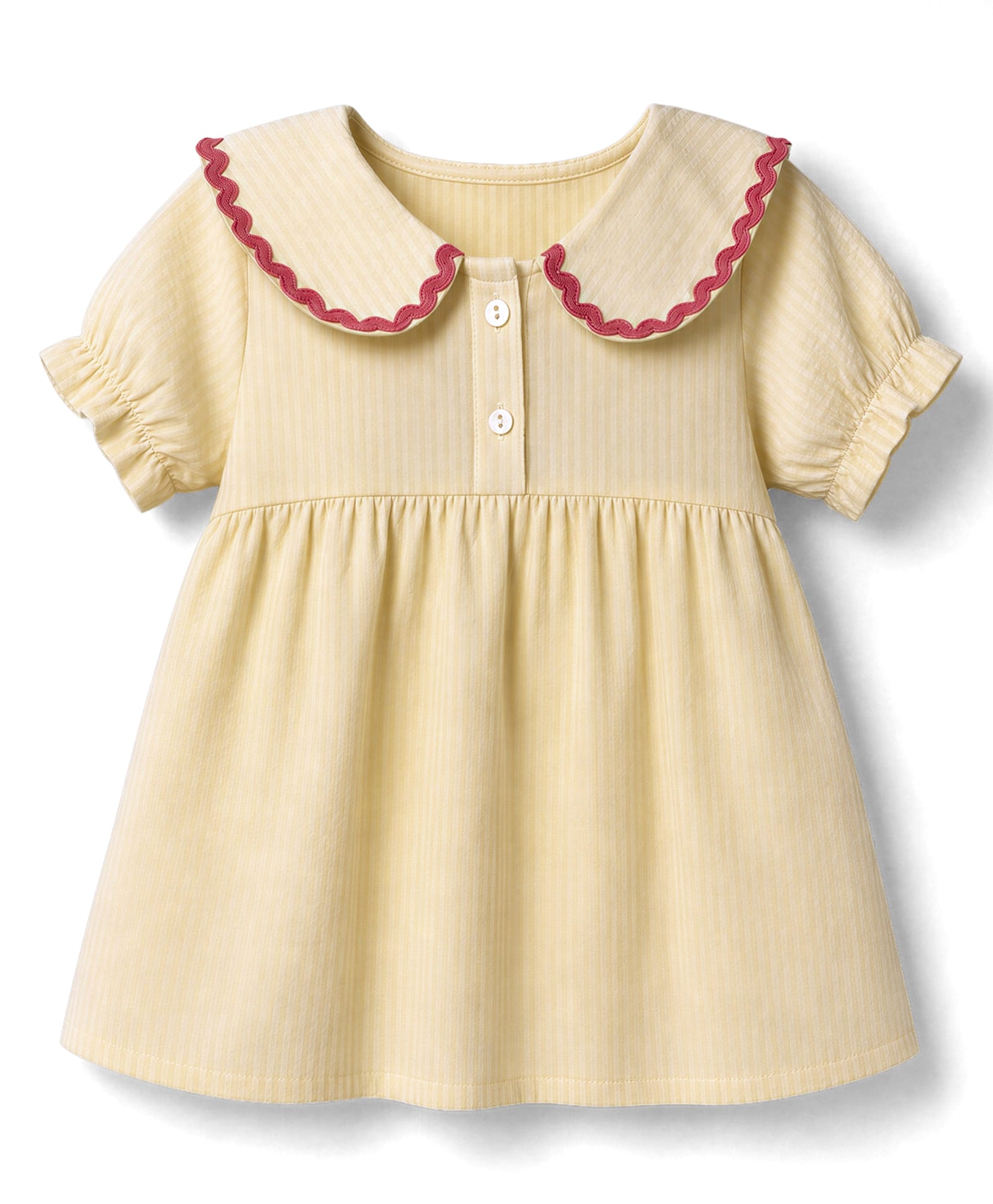 Bonfino Cotton Woven Half Sleeves Peter Pan Collar Striped Frock Style Top - Yellow-picture-21