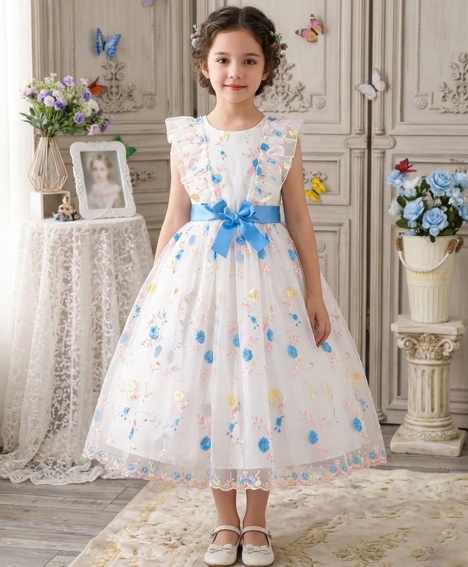 tior Net Woven Sleeveless Floral Embroidered Dress - Light Blue & White-image-17