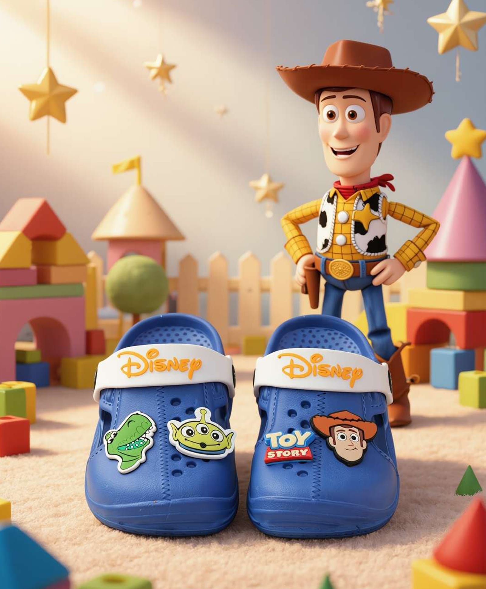 Yellow Bee Disney Toy Story Featuring Woody & Alien Applique Detailed Slingback Clogs - Blue-picture-16