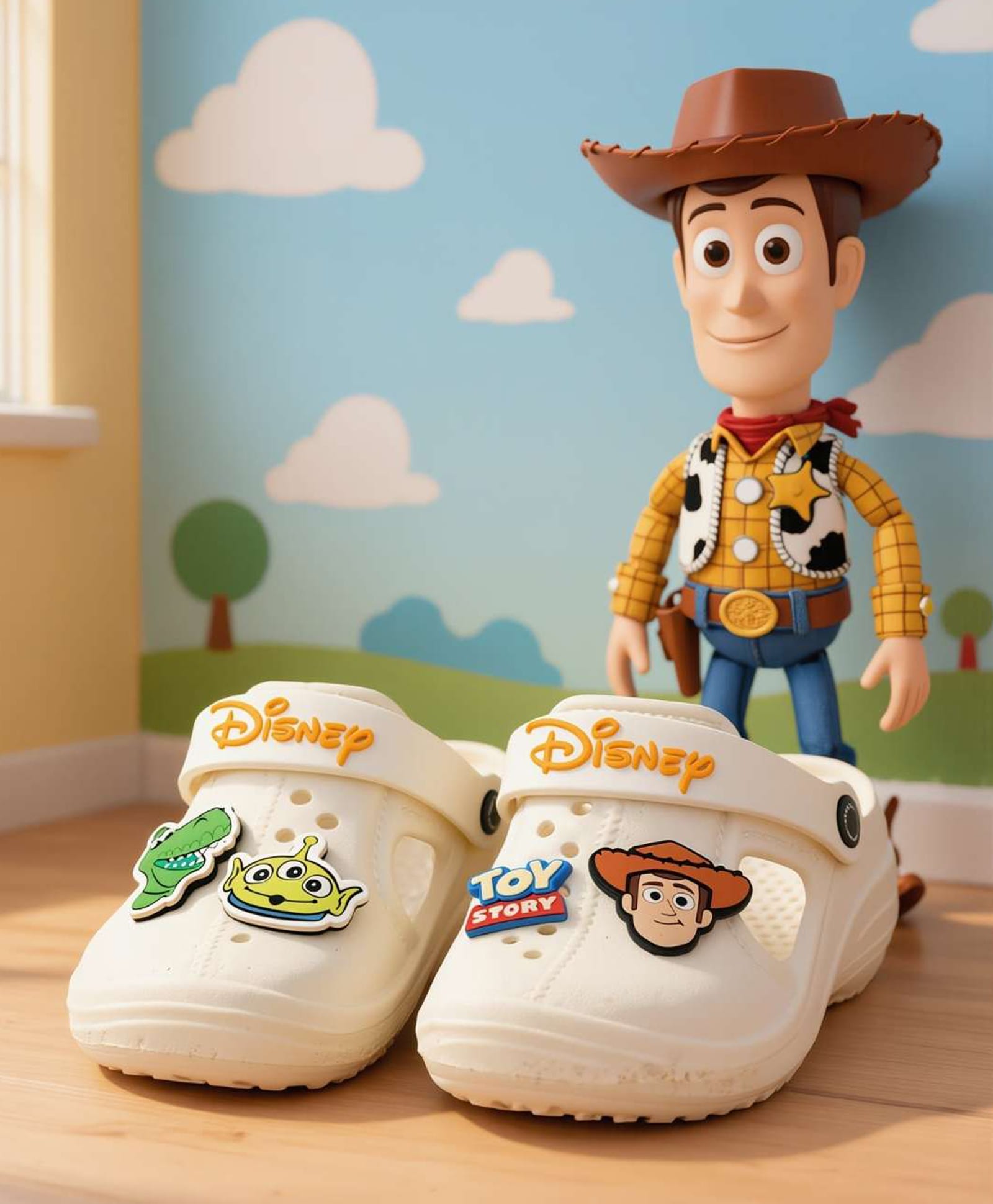 Yellow Bee Disney Toy Story Featuring Woody & Alien Applique Detailed Slingback Clogs - White-picture-15