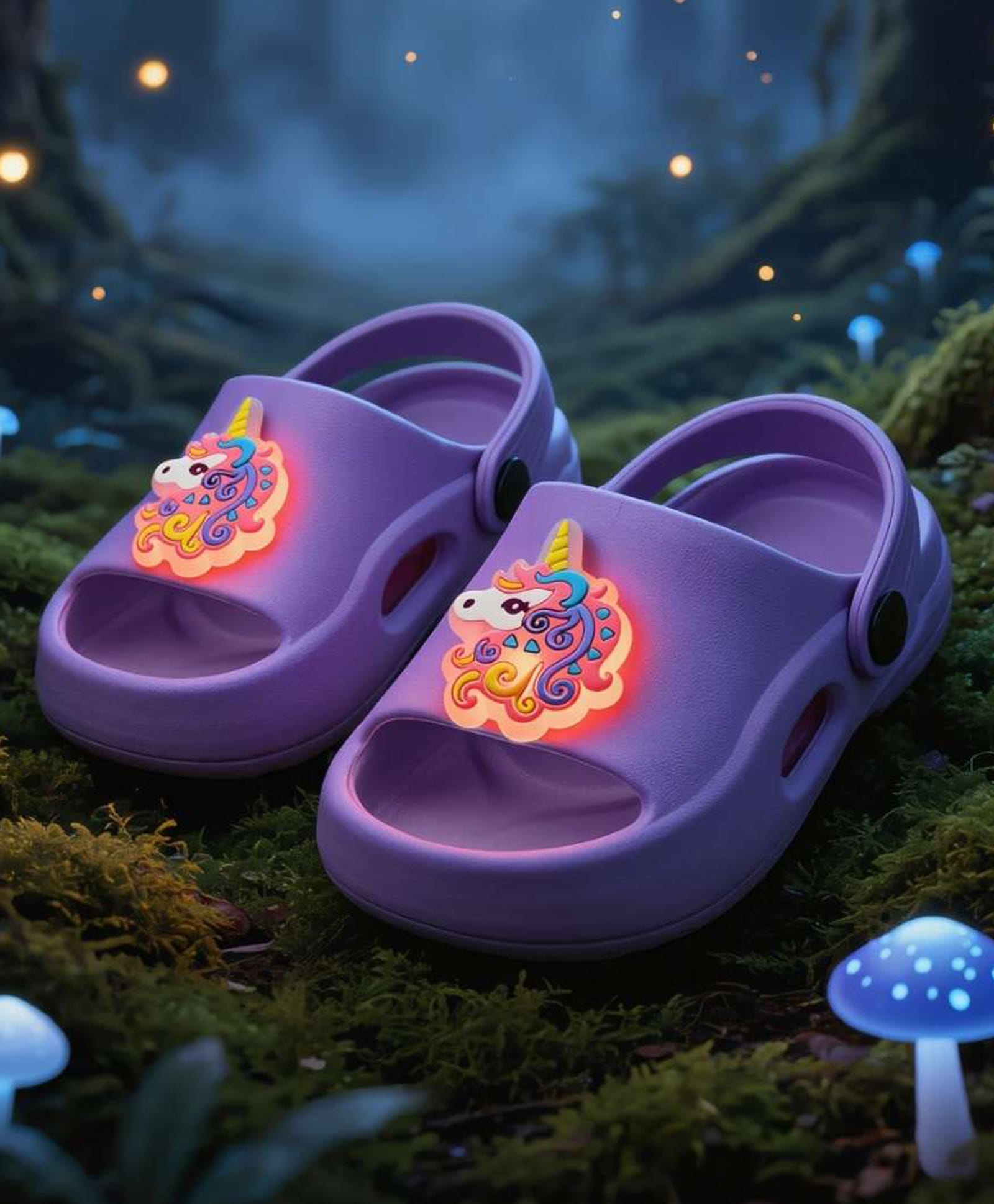 Yellow Bee Unicorn Applique Detailed Slingback LED Sandals - Purple-picture-44