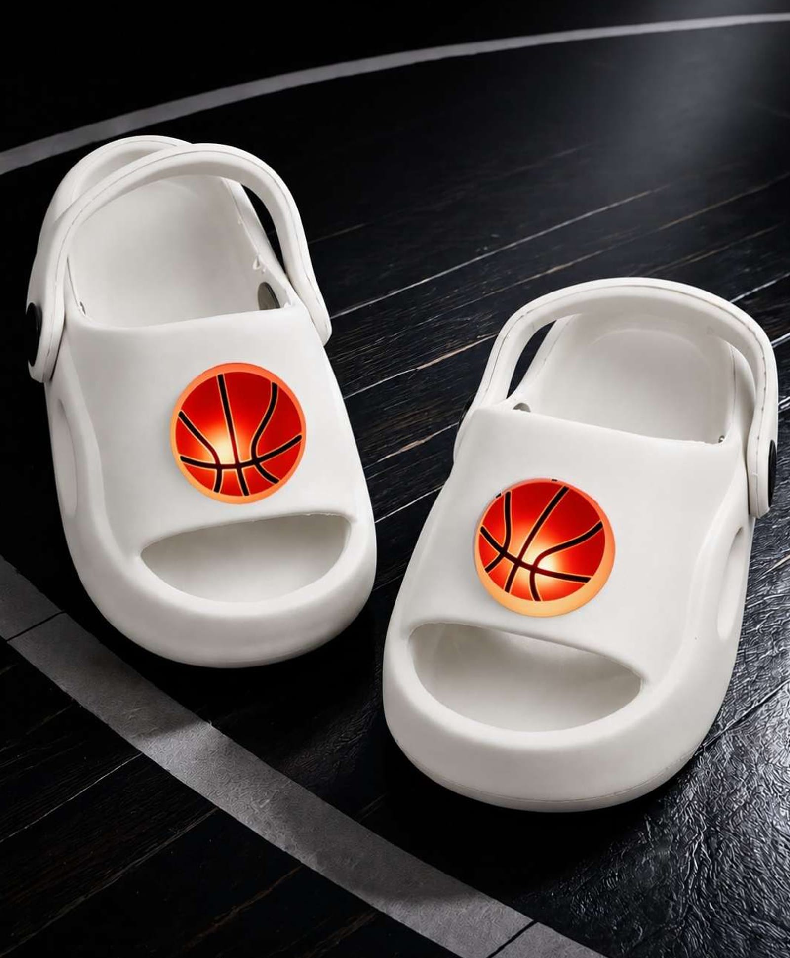 Yellow Bee Basketball Applique Detailed Slingback LED Sandals - White-picture-20