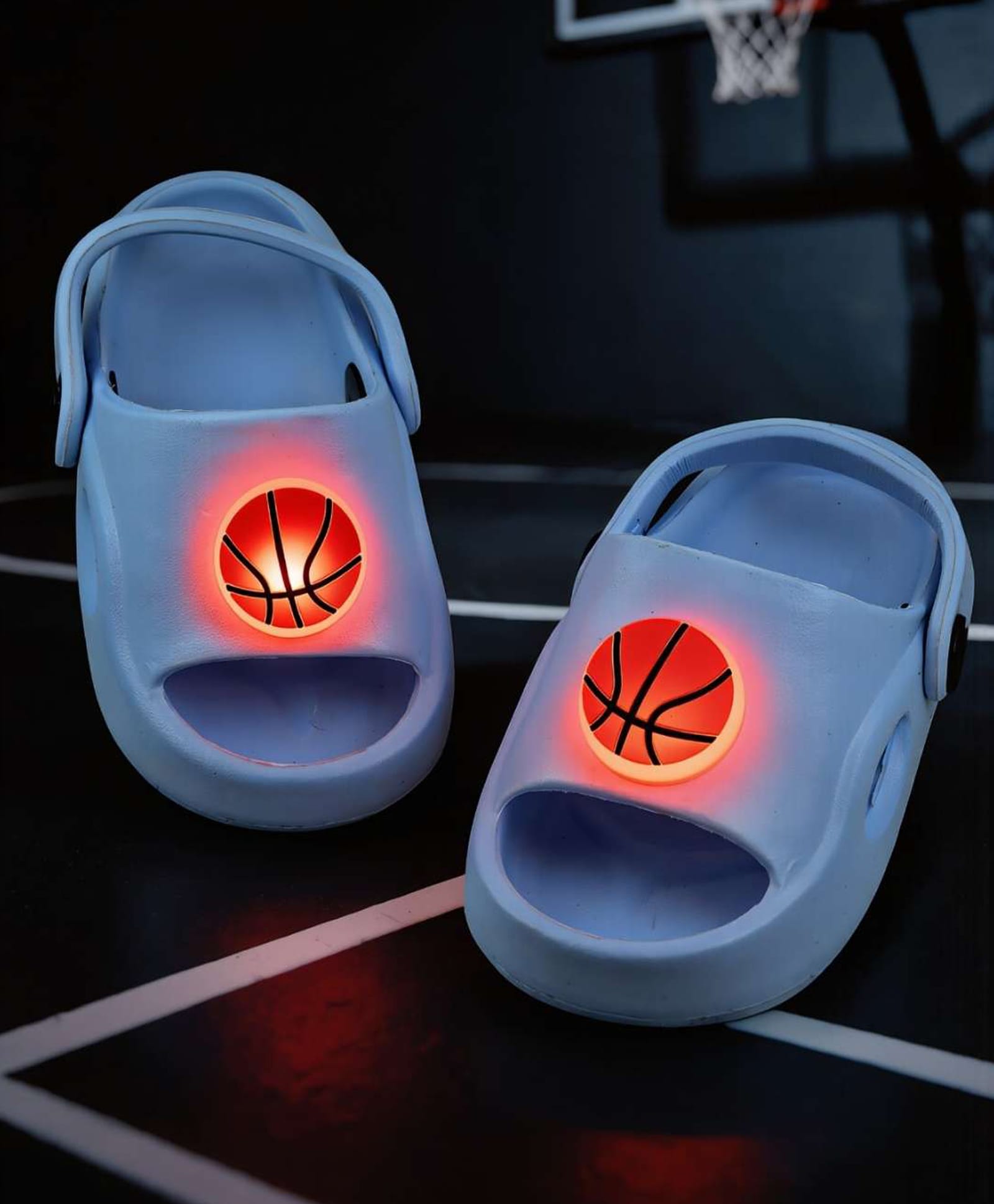 Yellow Bee Basketball Applique Detailed Slingback LED Sandals - Blue-picture-46