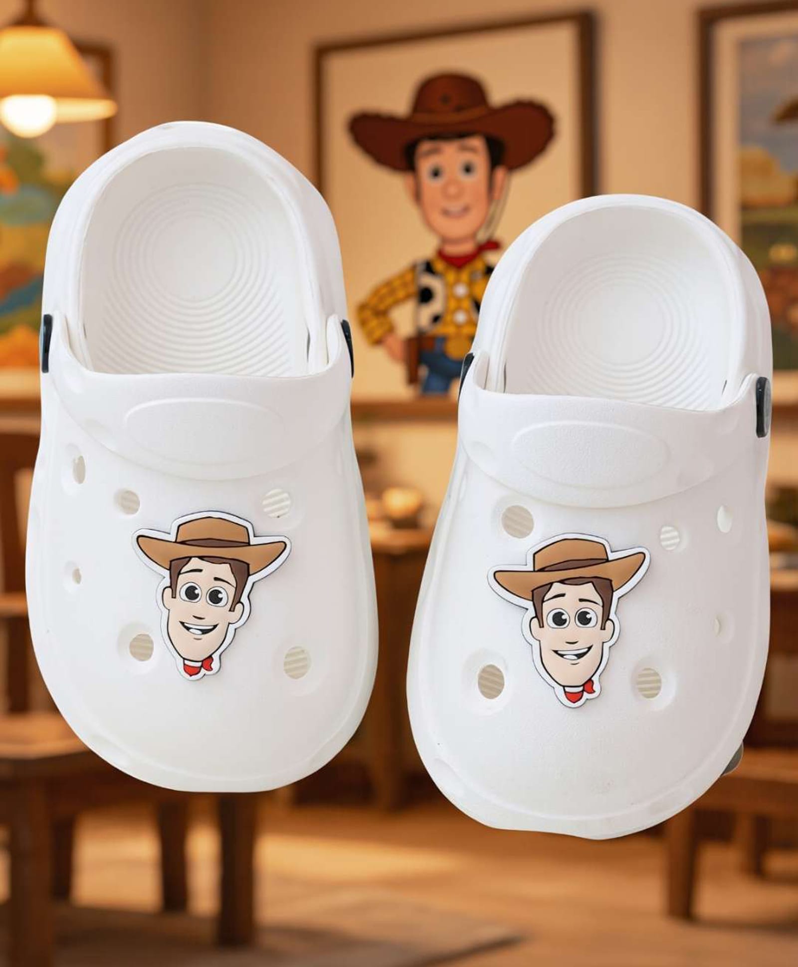 Yellow Bee Disney Toy Story Featuring Woody Applique Detailed Perforated Slingback Clogs - White-picture-12