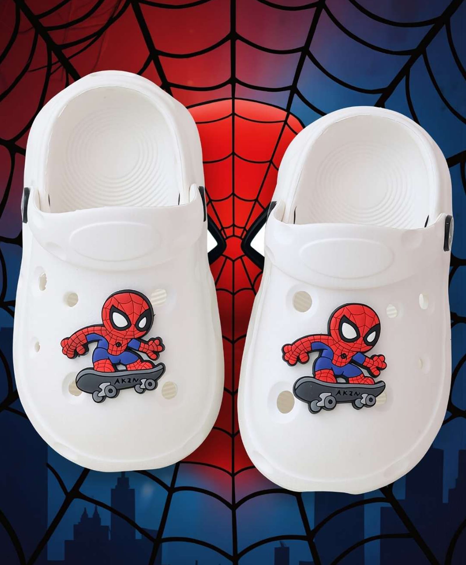 Yellow Bee Marvel Featuring Spider Man Applique Detailed Perforated Slingback Clogs - White-image-39