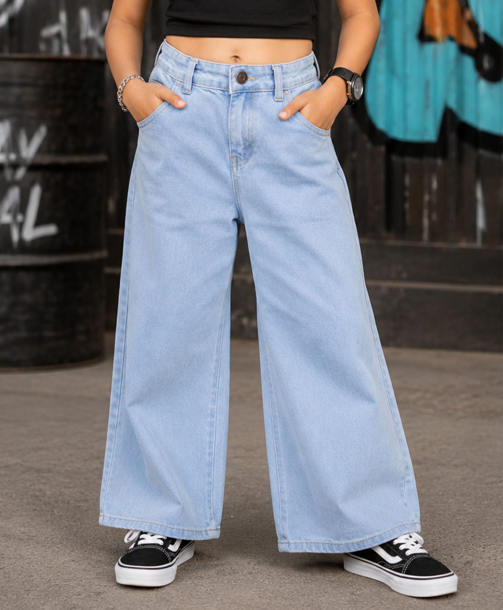 Kiddopanti Denim Woven Washed Jeans - Light Wash Blue-picture-11