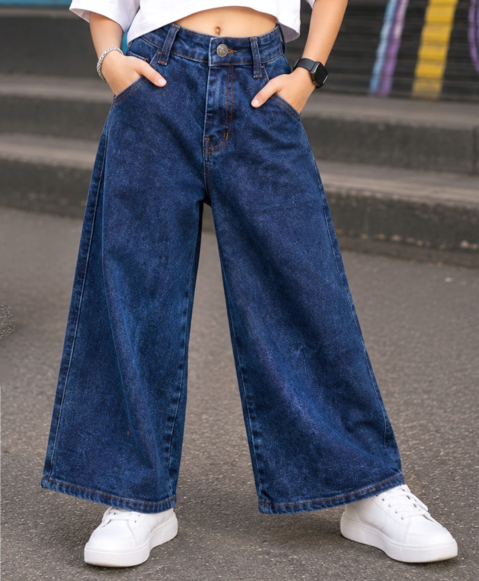Kiddopanti Denim Woven Washed Jeans - Mid Rag Wash Blue-picture-20