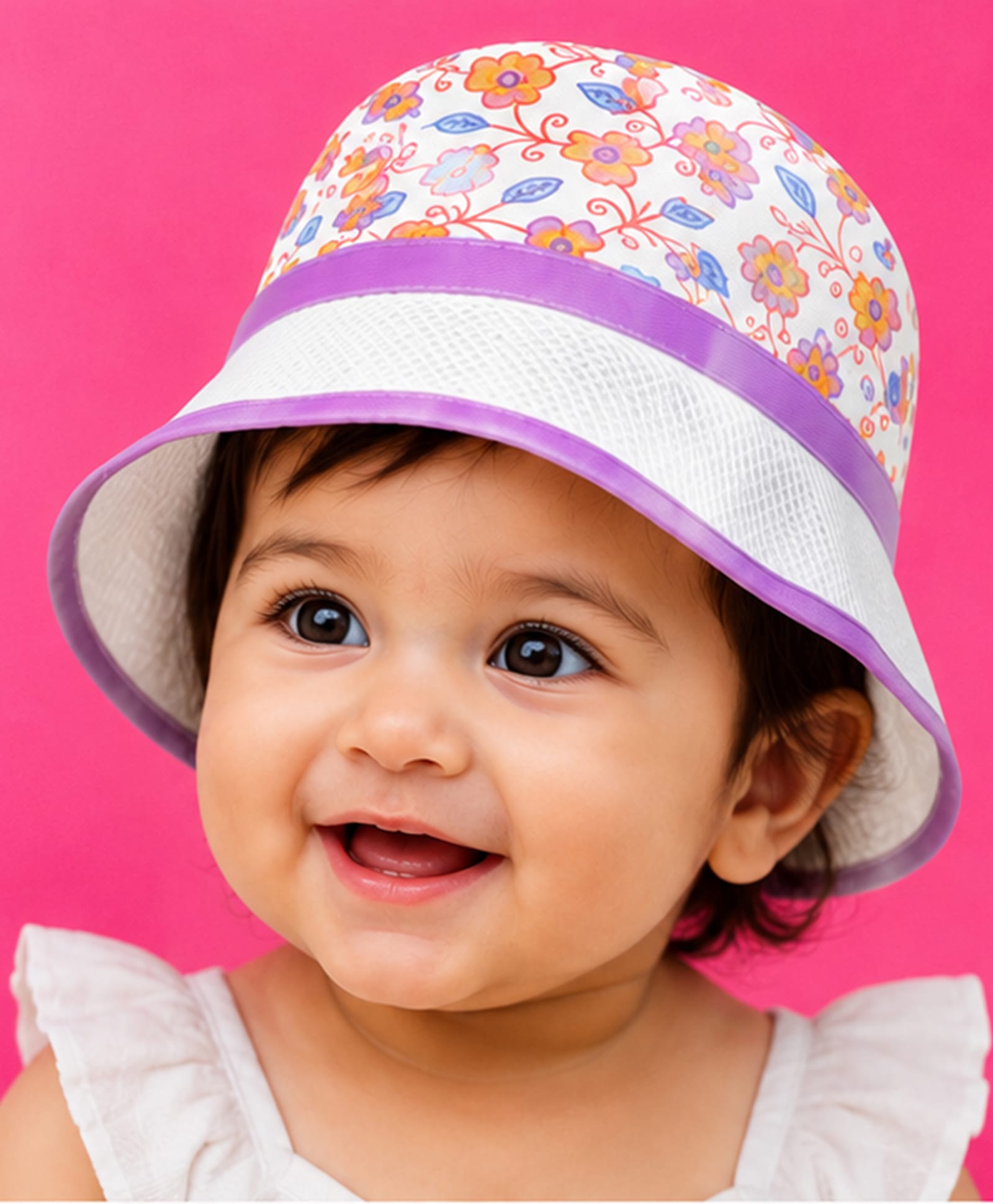 Akinos Kids Cotton Woven Floral Printed Hat - 15 Cms Circumference - Purple-image-48