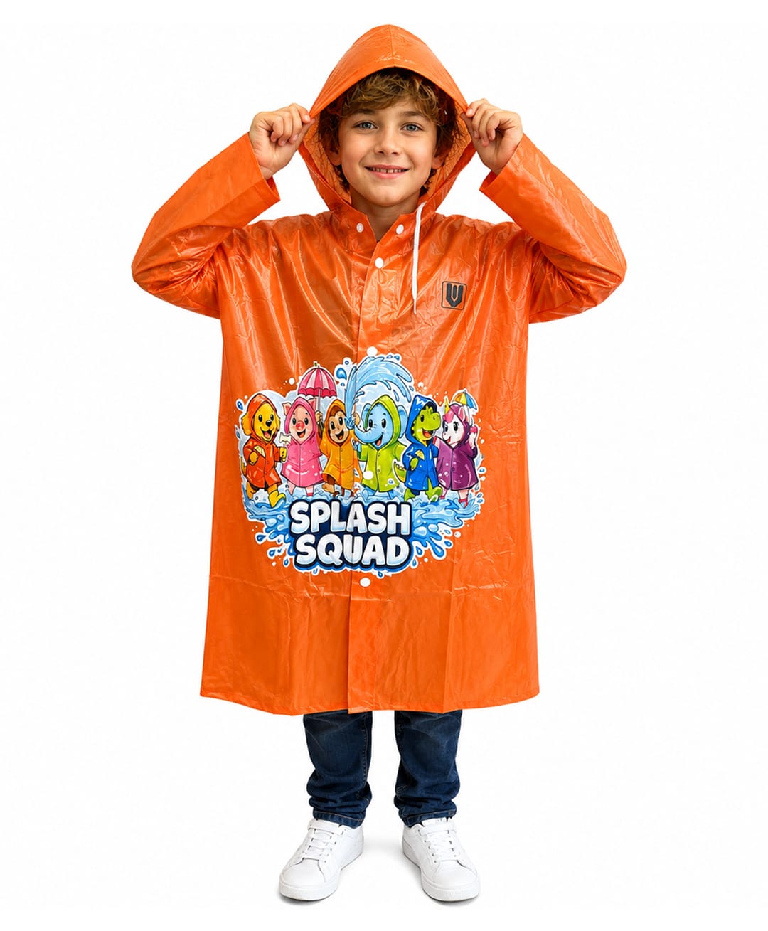 Viva Rainwear PVC Full Sleeves Animal Friends Designed Translucent Raincoat - Orange-picture-10