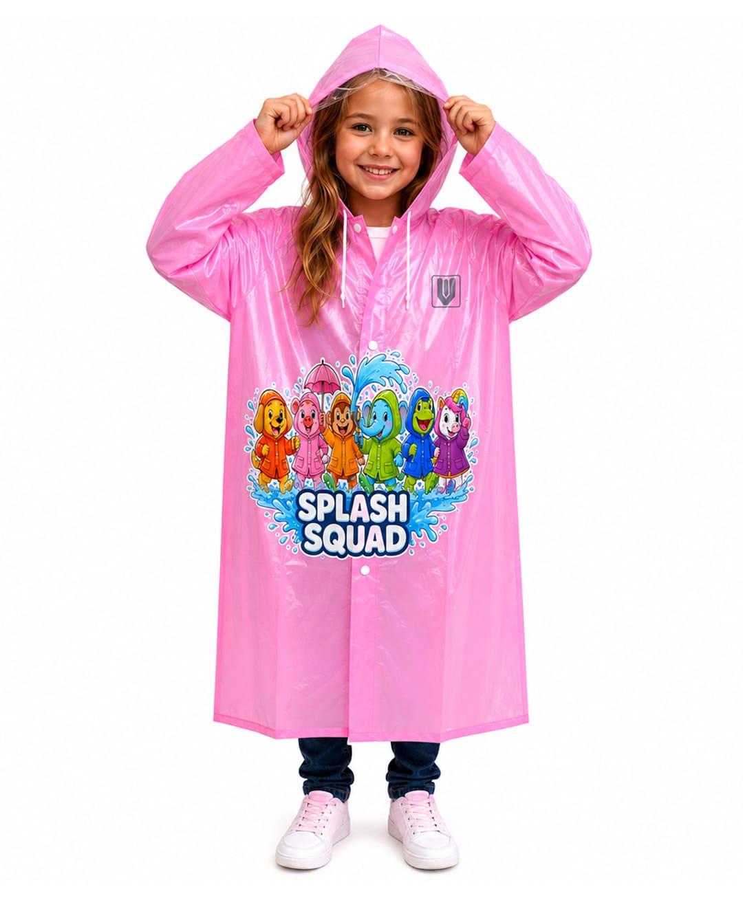 Viva Rainwear PVC Full Sleeves Animal Friends Designed Translucent Raincoat - Pink-picture-12