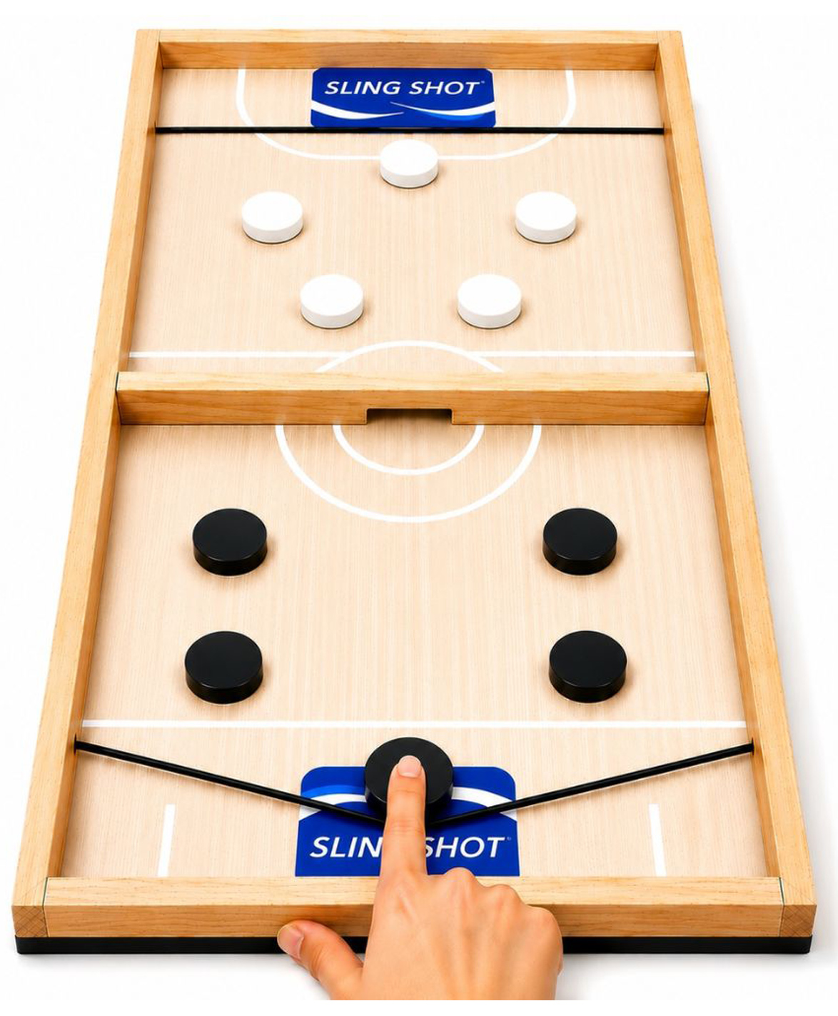 Mad Over Toys Wooden Tabletop Slingshot Game | Fast Sling Puck Board Game for Kids & Adults | Tabletop Hockey Family Game with Elastic Launcher | Indoor Multiplayer Fun Game | Includes Wooden Pucks-picture-19
