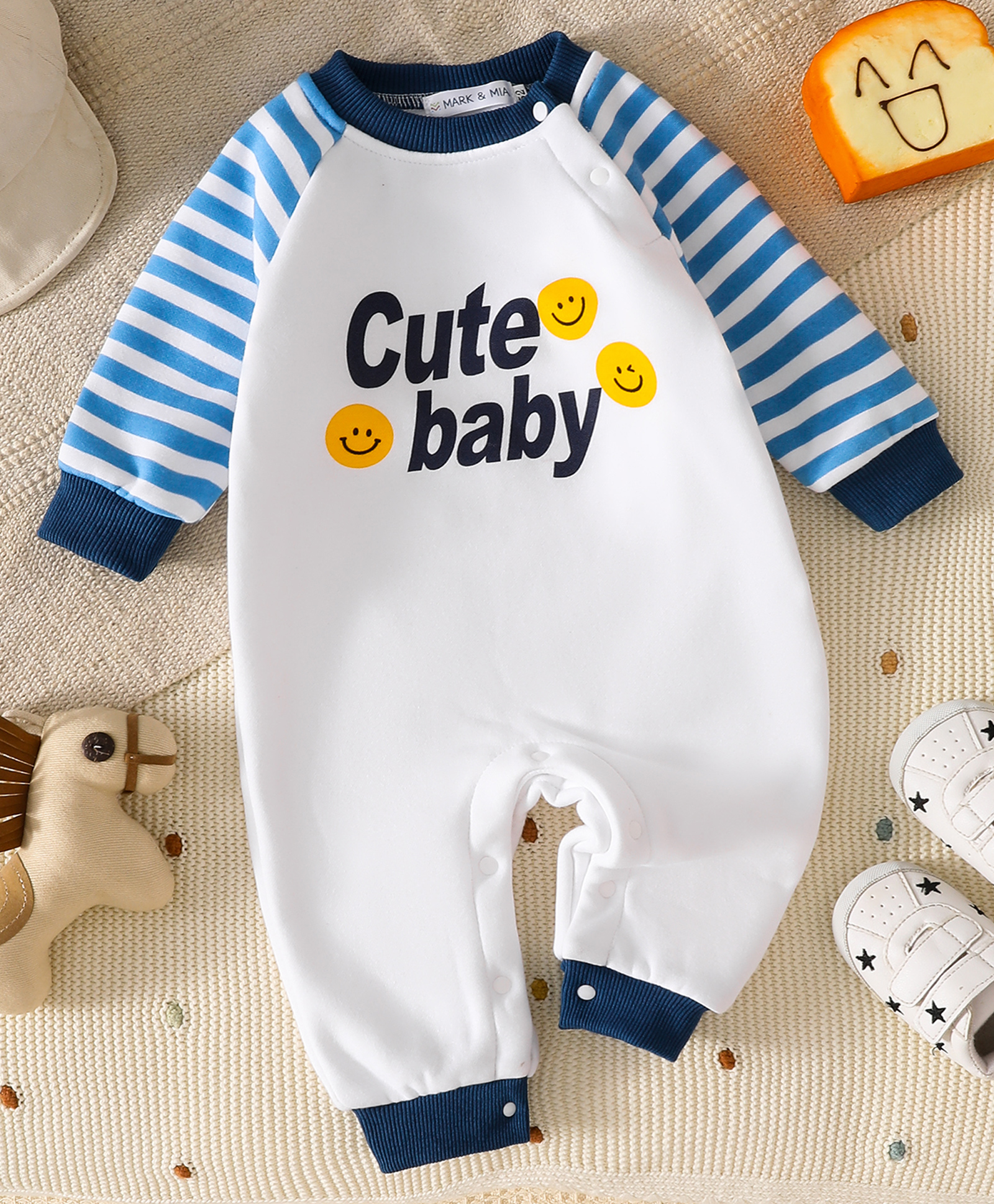 Mark & Mia Cotton Full Sleeves Winter Wear Romper With Cute Baby Text Print - White-image-4
