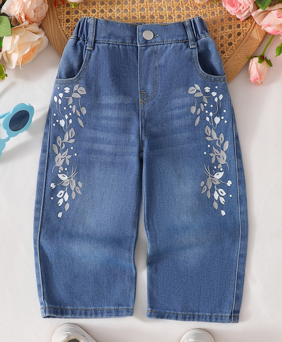Mark & Mia Full Length Jeans With Floral Print - Blue-picture-17