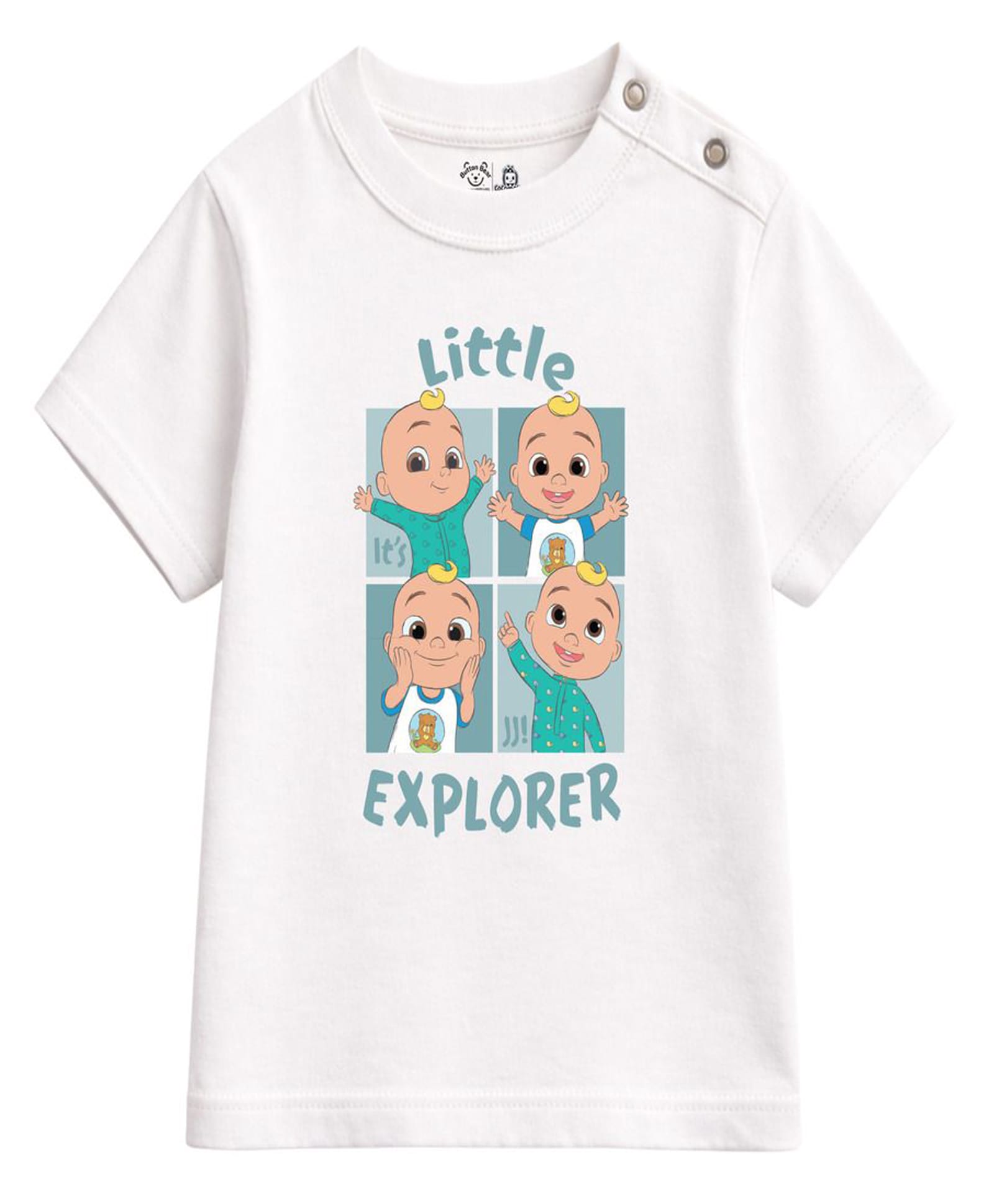 Button Bear Cotton Knit Cocomelon Featuring Half Sleeves Character Printed Tee - White-picture-2