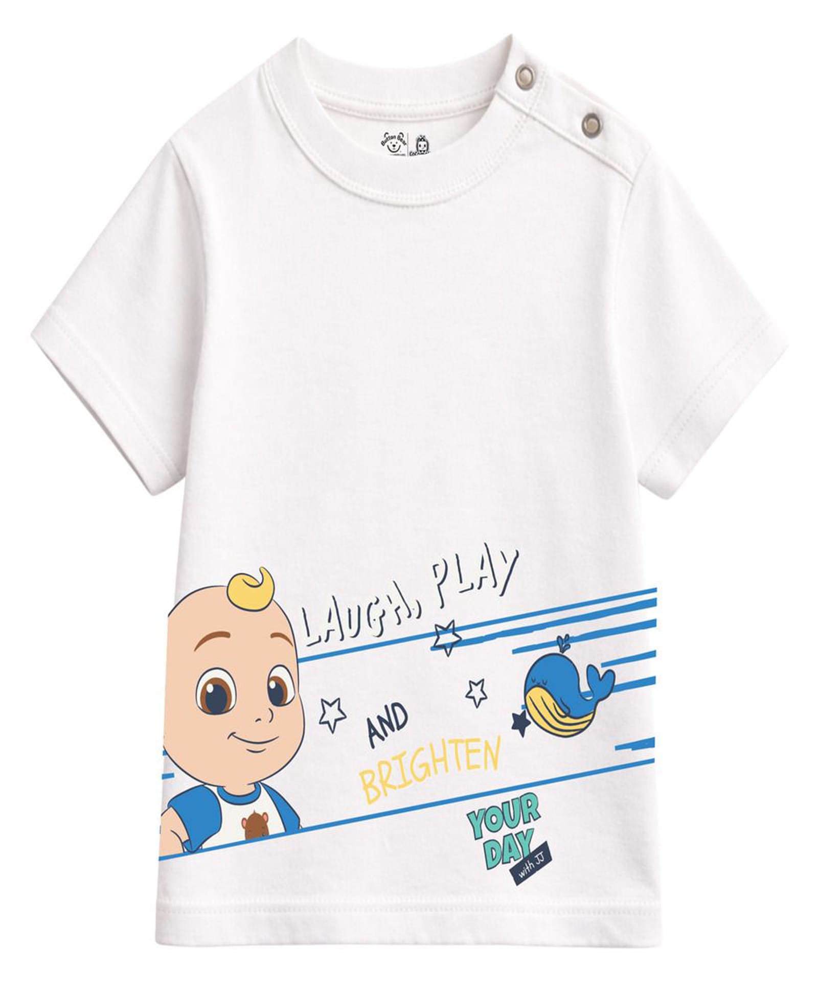 Button Bear Cotton Knit Cocomelon Featuring Half Sleeves Character Printed Tee - White-image-47