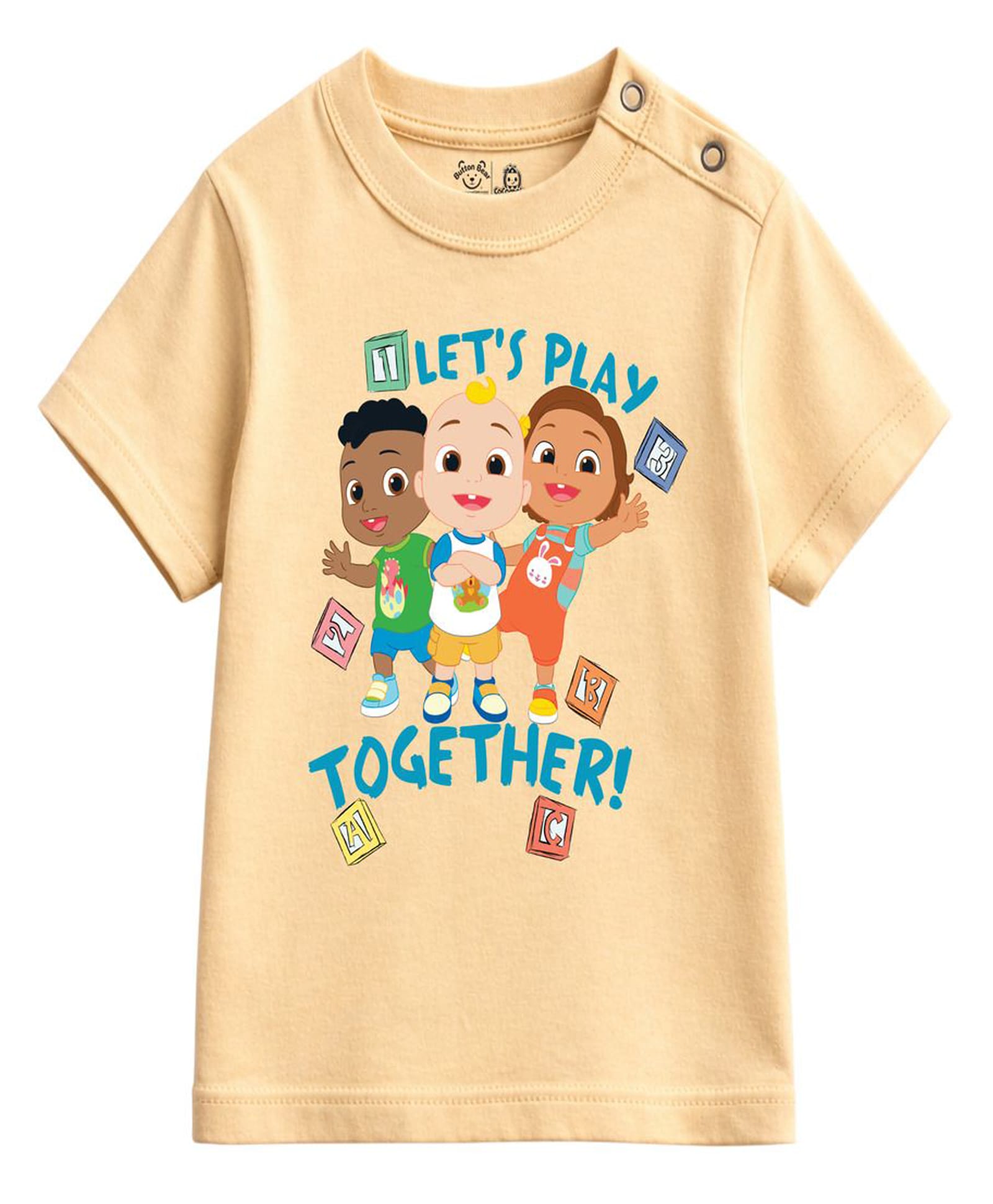 Button Bear Cotton Knit Cocomelon Featuring Half Sleeves Character Printed Tee - Beige-picture-7