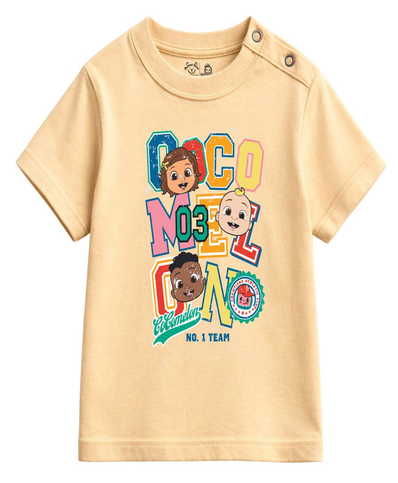 Button Bear Cotton Knit Cocomelon Featuring Half Sleeves Character Printed Tee - Beige-image-44