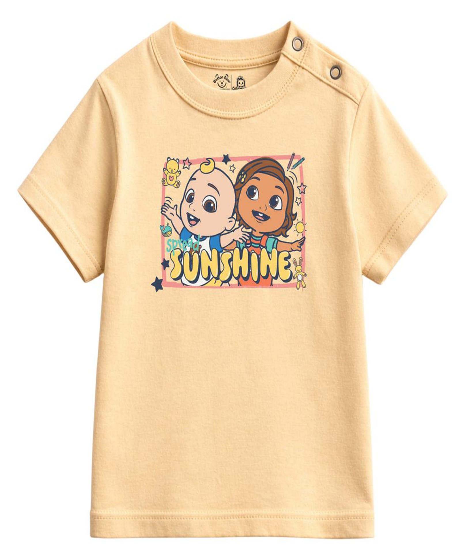 Button Bear Cotton Knit Cocomelon Featuring Half Sleeves Character Printed Tee - Beige-image-49