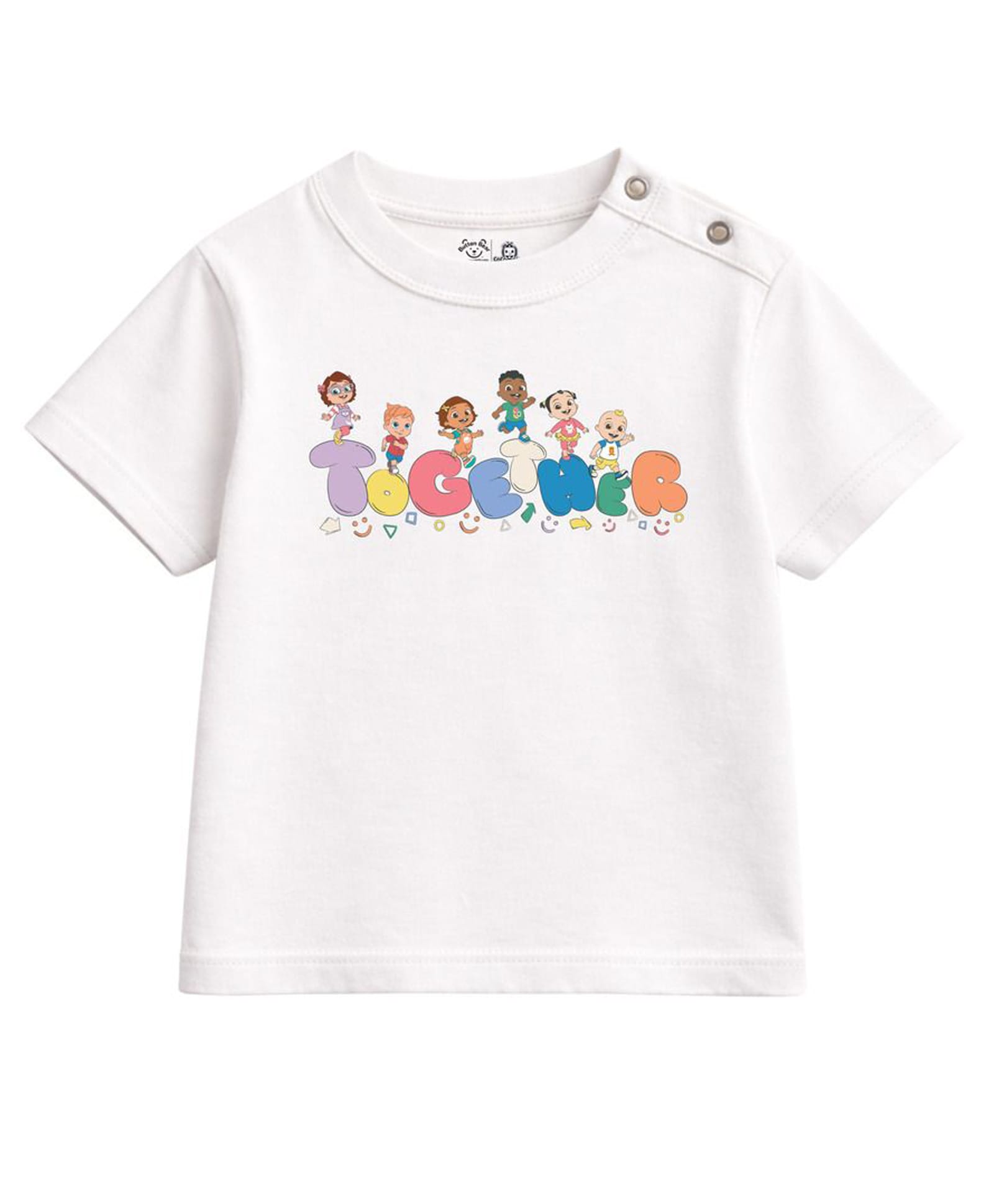 Button Bear Cotton Knit Cocomelon Featuring Half Sleeves Characters Printed Tee - White-image-48