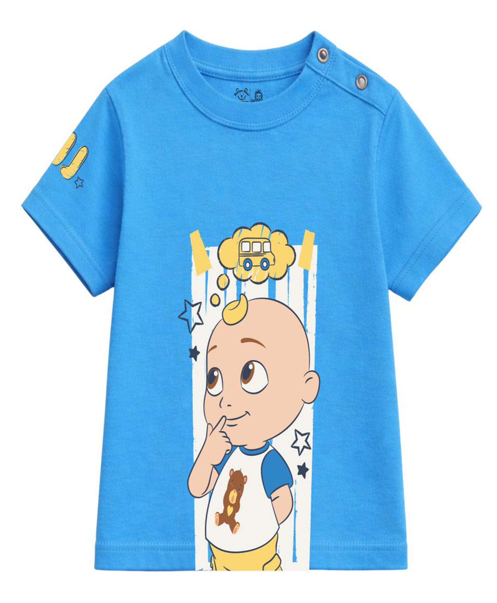 Button Bear Cotton Knit Cocomelon Featuring Half Sleeves Character Printed Tee - Blue-image-42