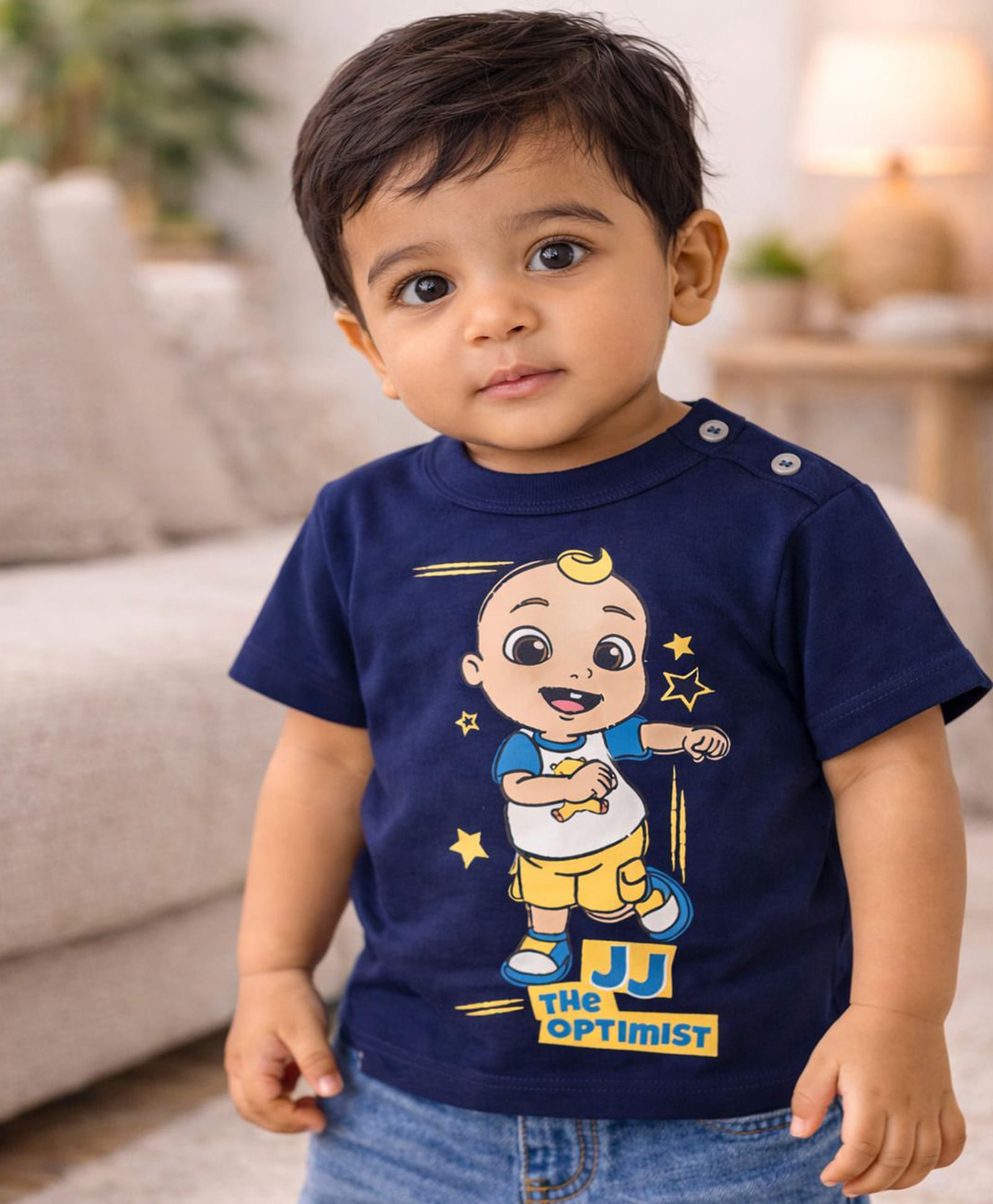 Button Bear Cotton Knit Cocomelon Featuring Half Sleeves Character Printed Tee - Navy Blue-picture-45