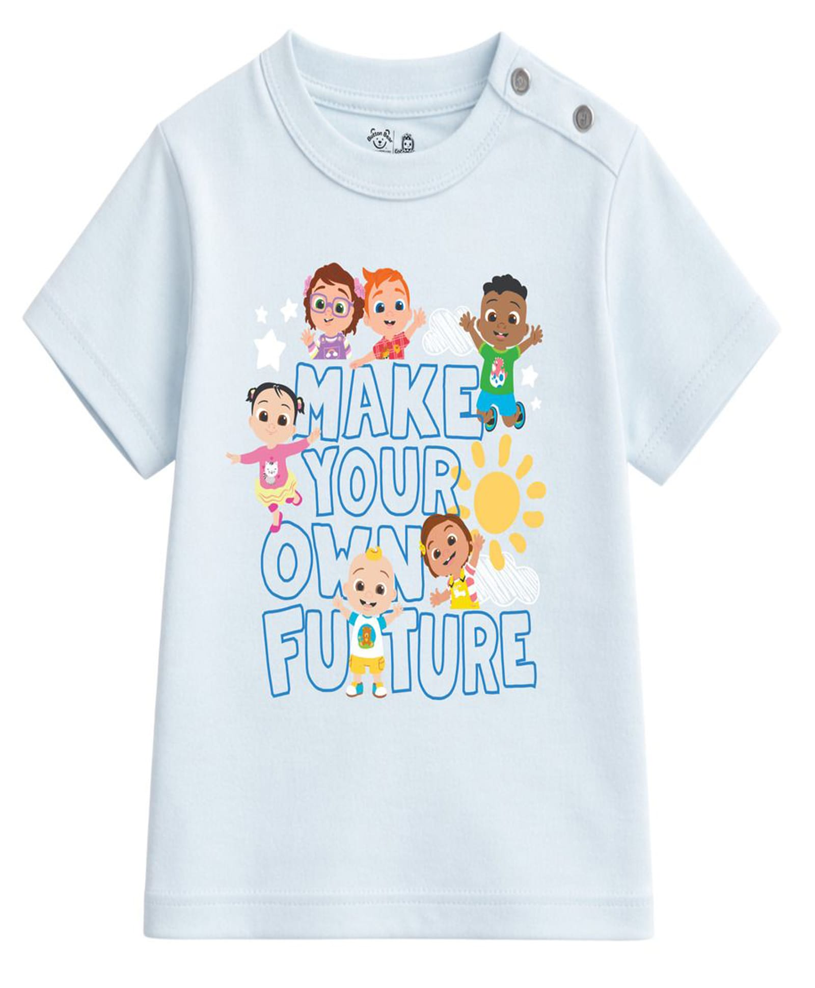 Button Bear Cotton Knit Cocomelon Featuring Half Sleeves Character & Make Your Own Future Text Printed Tee - Blue-picture-5