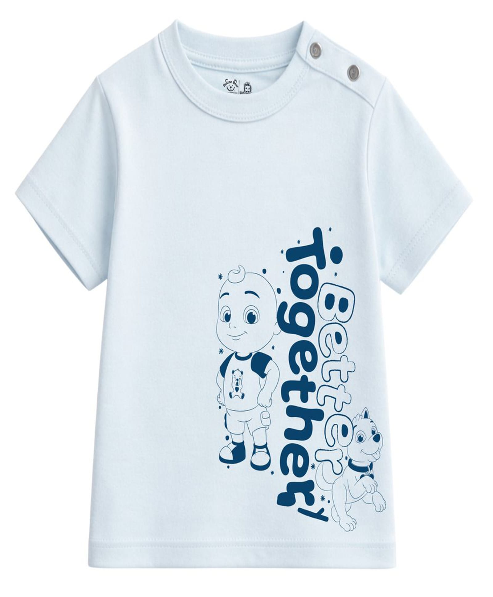 Button Bear Cotton Knit Cocomelon Featuring Half Sleeves Character & Better Together Text Printed Tee - Blue-picture-8