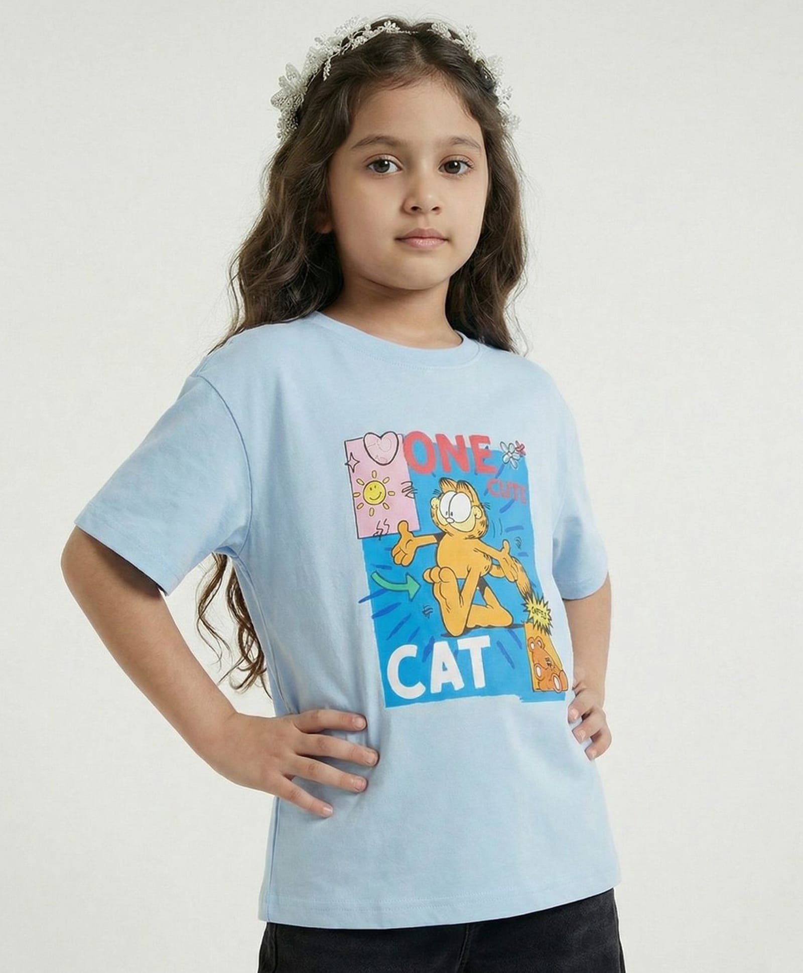 Button Bear Cotton Knit Garfield Featuring Half Sleeves Character Printed Tee - Blue-image-27