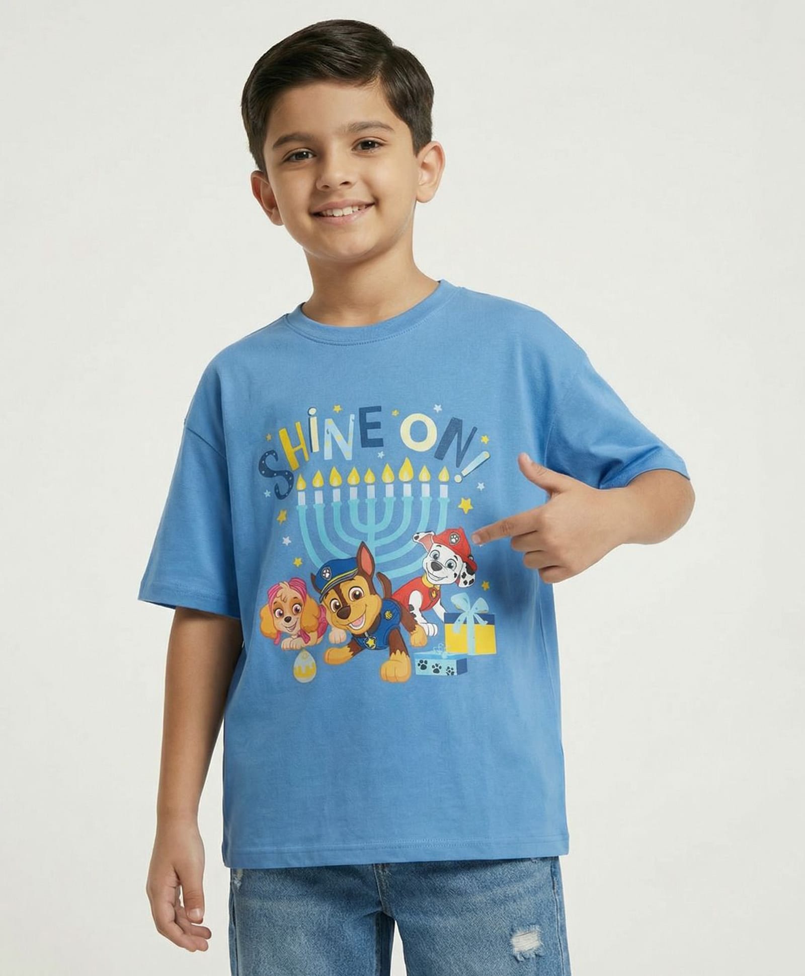 Button Bear Cotton Knit Paw Patrol Featuring Half Sleeves Characters Printed Tee - Blue-picture-26