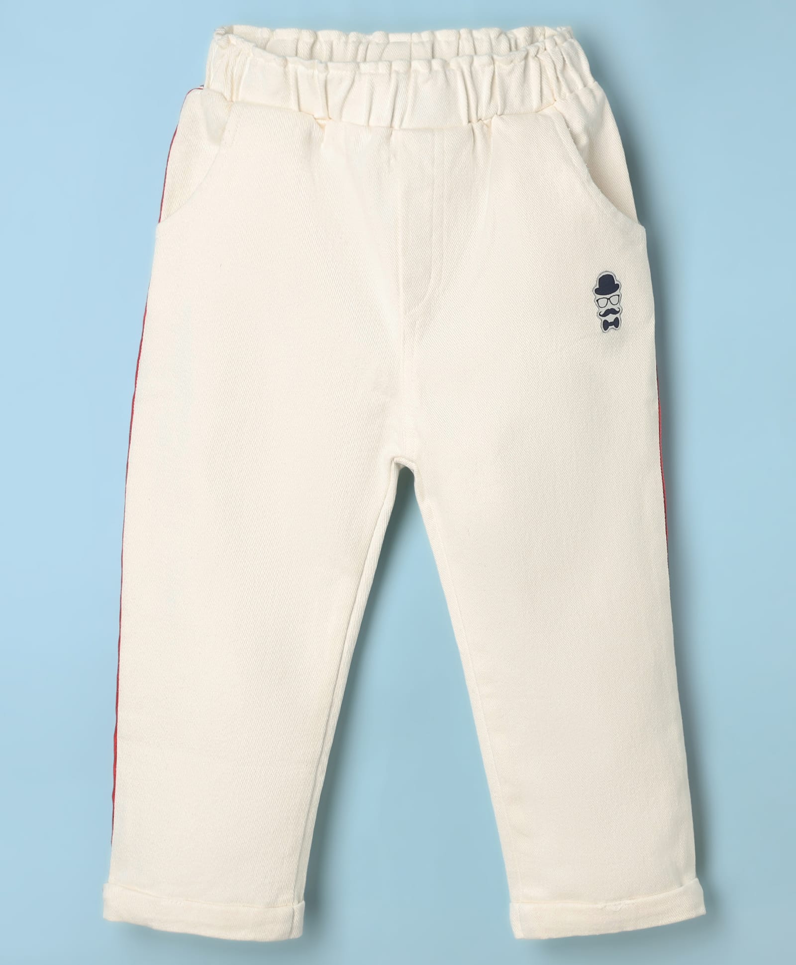 Ollypop Woven Full Length Solid Trousers With Text Print In Side Strips - Off White-picture-14