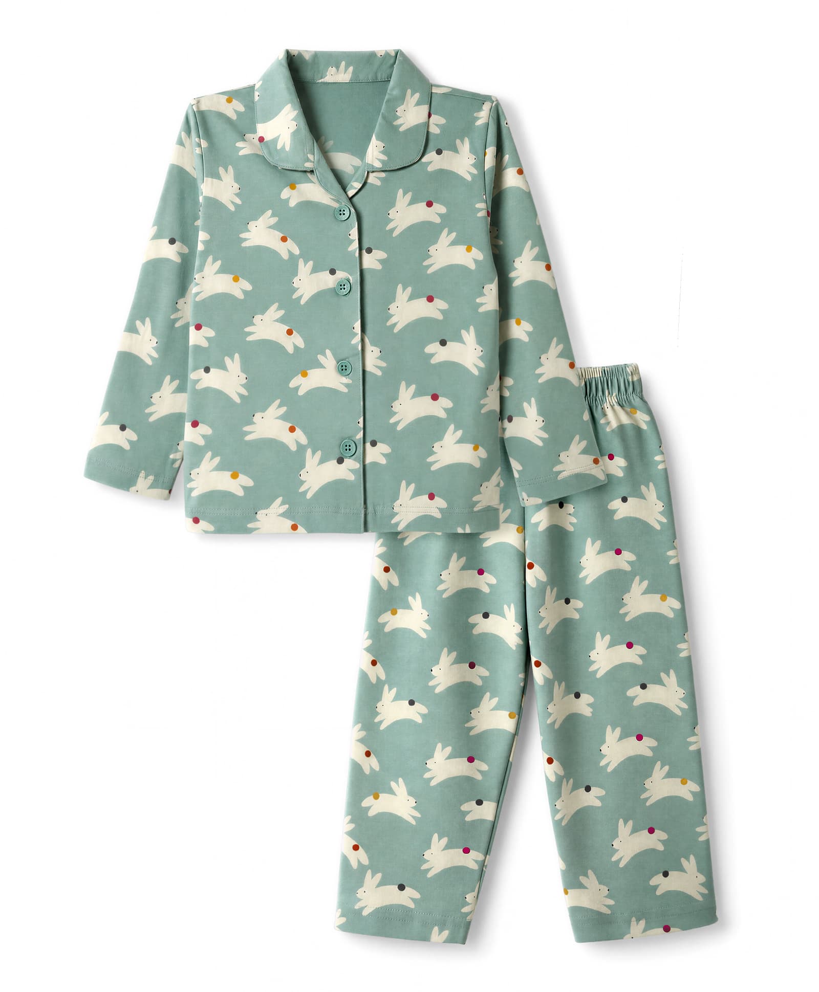 Ollypop Sinker Knit Full Sleeves Shirt With Rabbit Print & Pyjama Night Suit Cords-Sets - Light Green-image-16