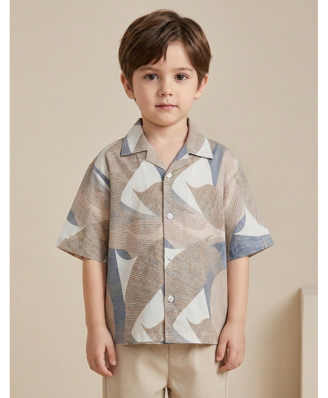 Rikidoos Cotton Woven Half Sleeves Abstract Printed Shirt - Beige-picture-18