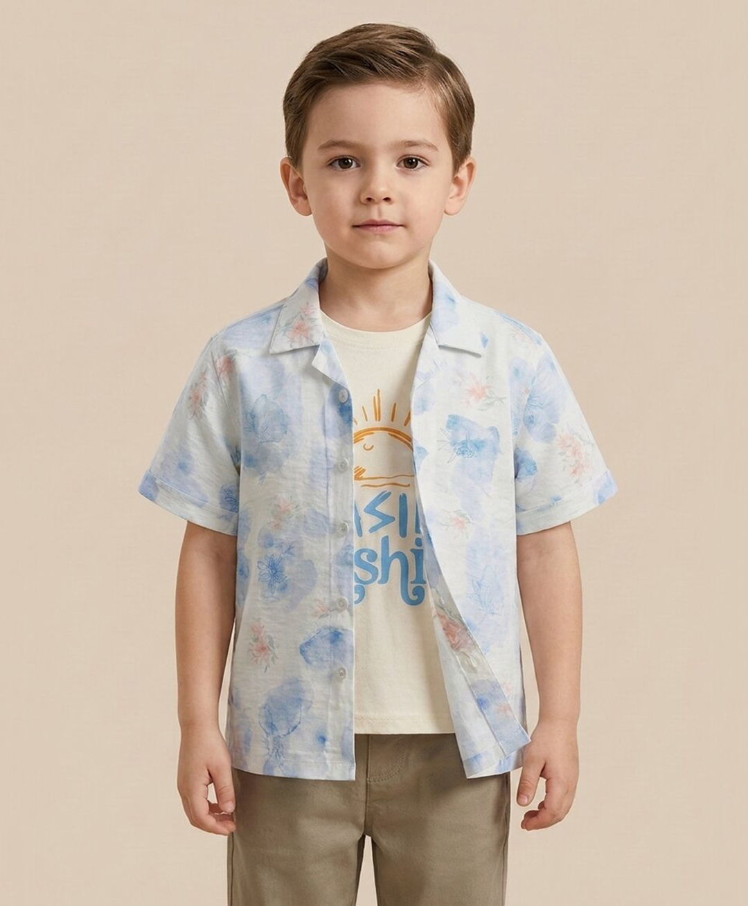 Rikidoos Cotton Woven Half Sleeves Floral Printed Shirt with T-Shirt - Off White-picture-24