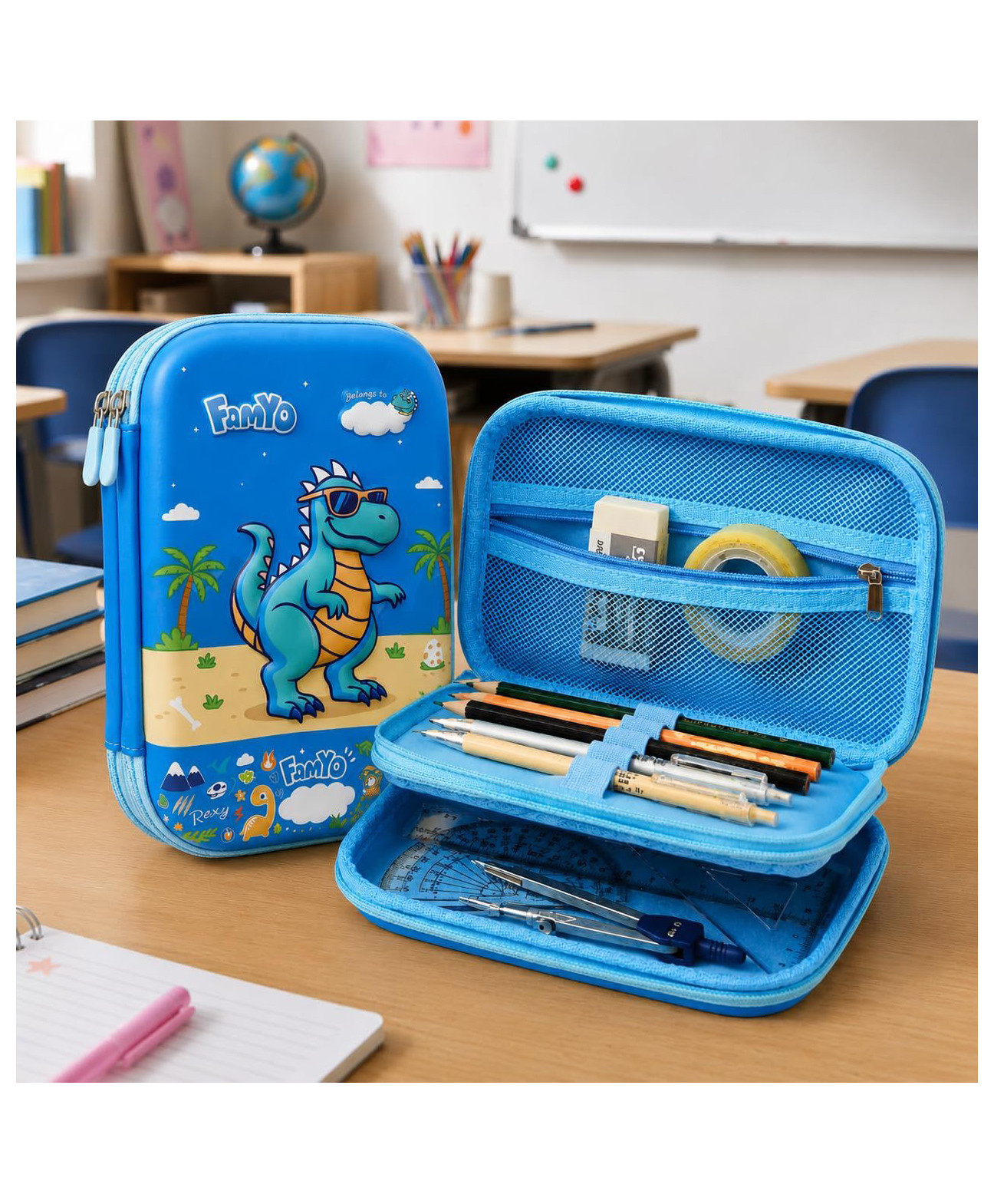 Famyo Rexy Dino Pencil Pouch for Kids- blue-picture-23