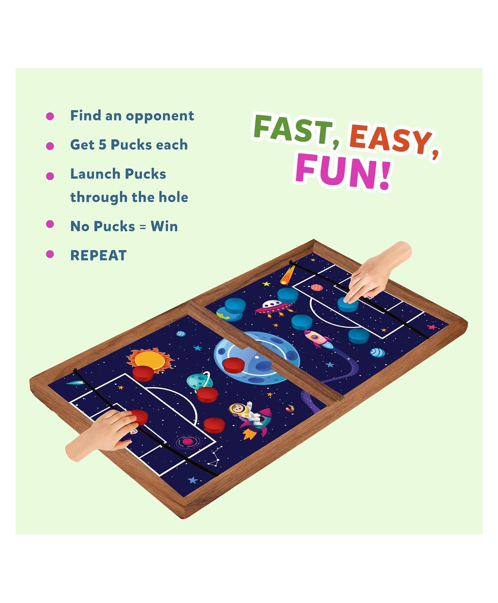 AKN TOYS String Hockey Table Board Games for Adults & Kids - Space Adventure Theme, 3 in 1 Wooden Fastest Finger First Indoor Game - PACK OF 1 - ( COLOR MAY VARY )-picture-30