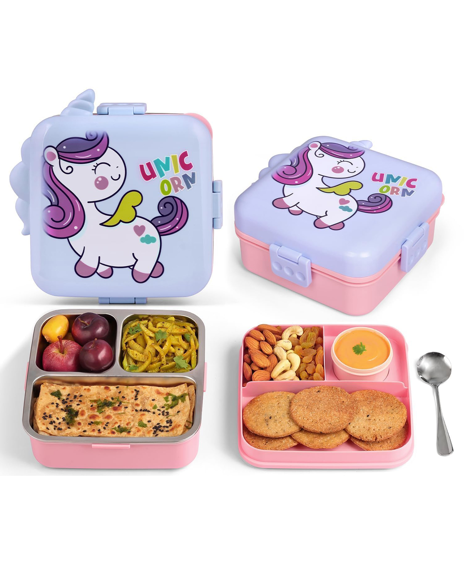 AKN TOYS Insulated Lunch Box Unicorn Double Layer Lunch Box ,Stainless Steel Lunch Box Portable Lunch Box- PACK OF 1 - ( COLOR MAY VARY )-picture-17