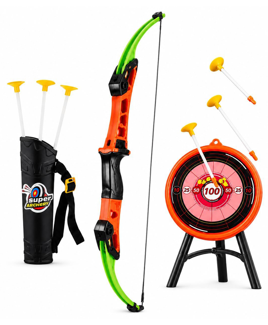 AKN TOYS Adventure Archer Bow & Arrow Set for Kids, Target Board, Quiver & Suction Cup Arrows Included, Indoor Outdoor Archery Game - PACK OF 1 - ( COLOR MAY VARY )-image-0