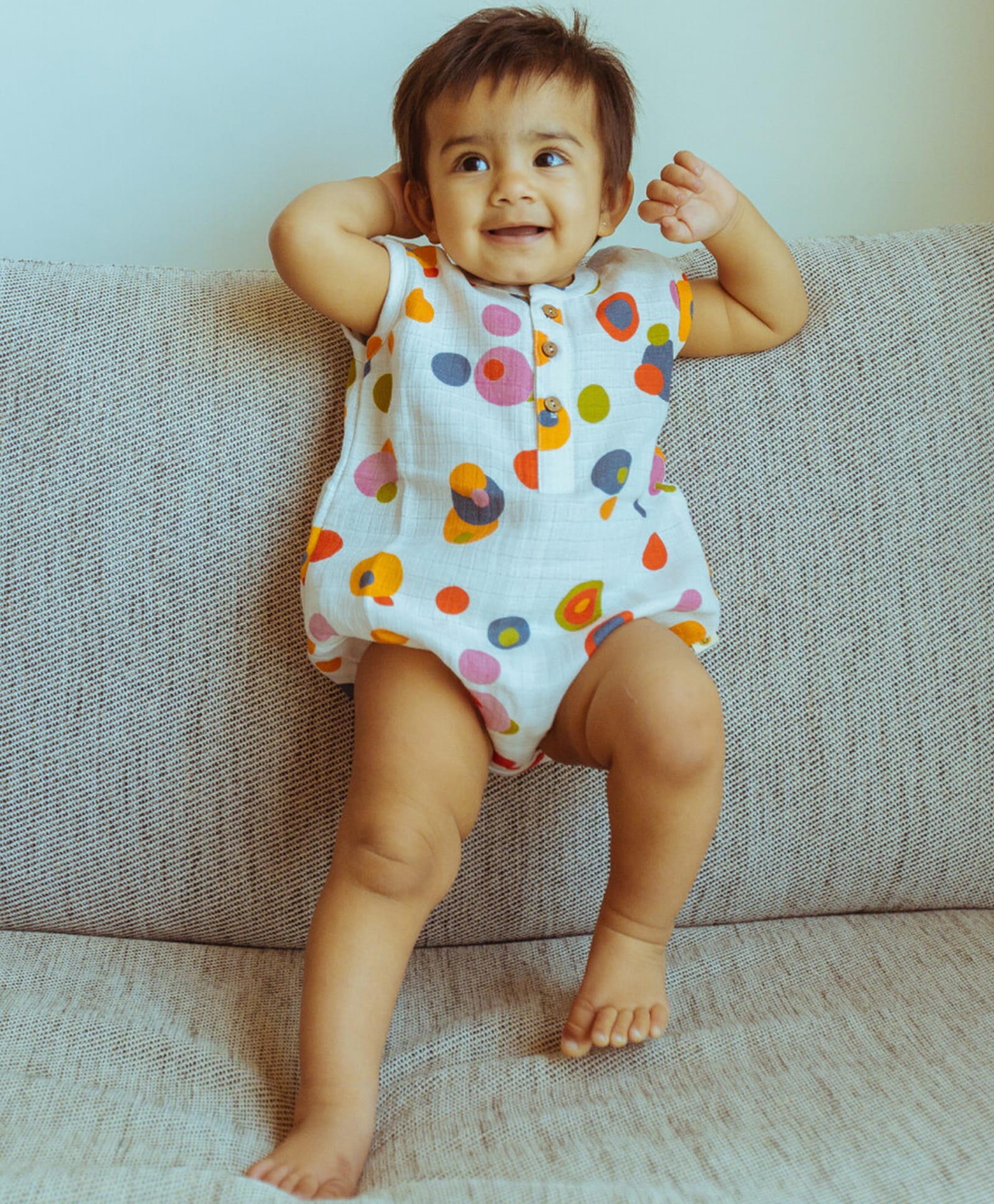 DULAAR Organic Cotton Woven Sleeveless Spots Printed Onesie - White-image-45