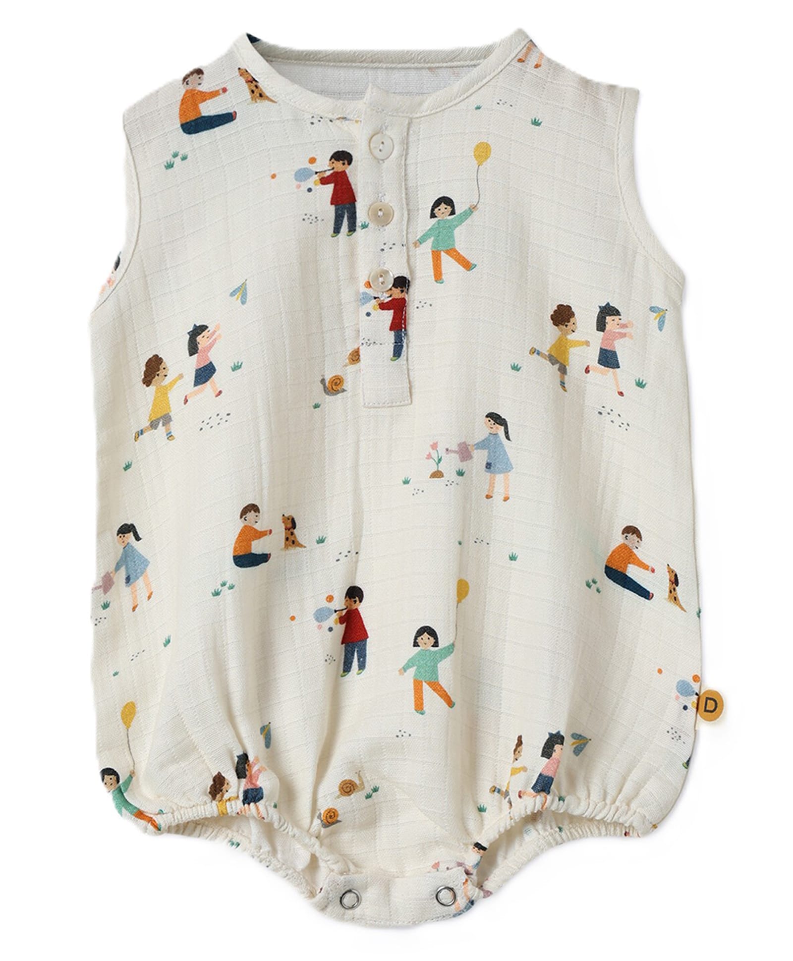 DULAAR Organic Cotton Woven Sleeveless Happy Children Printed Onesie - White-image-44