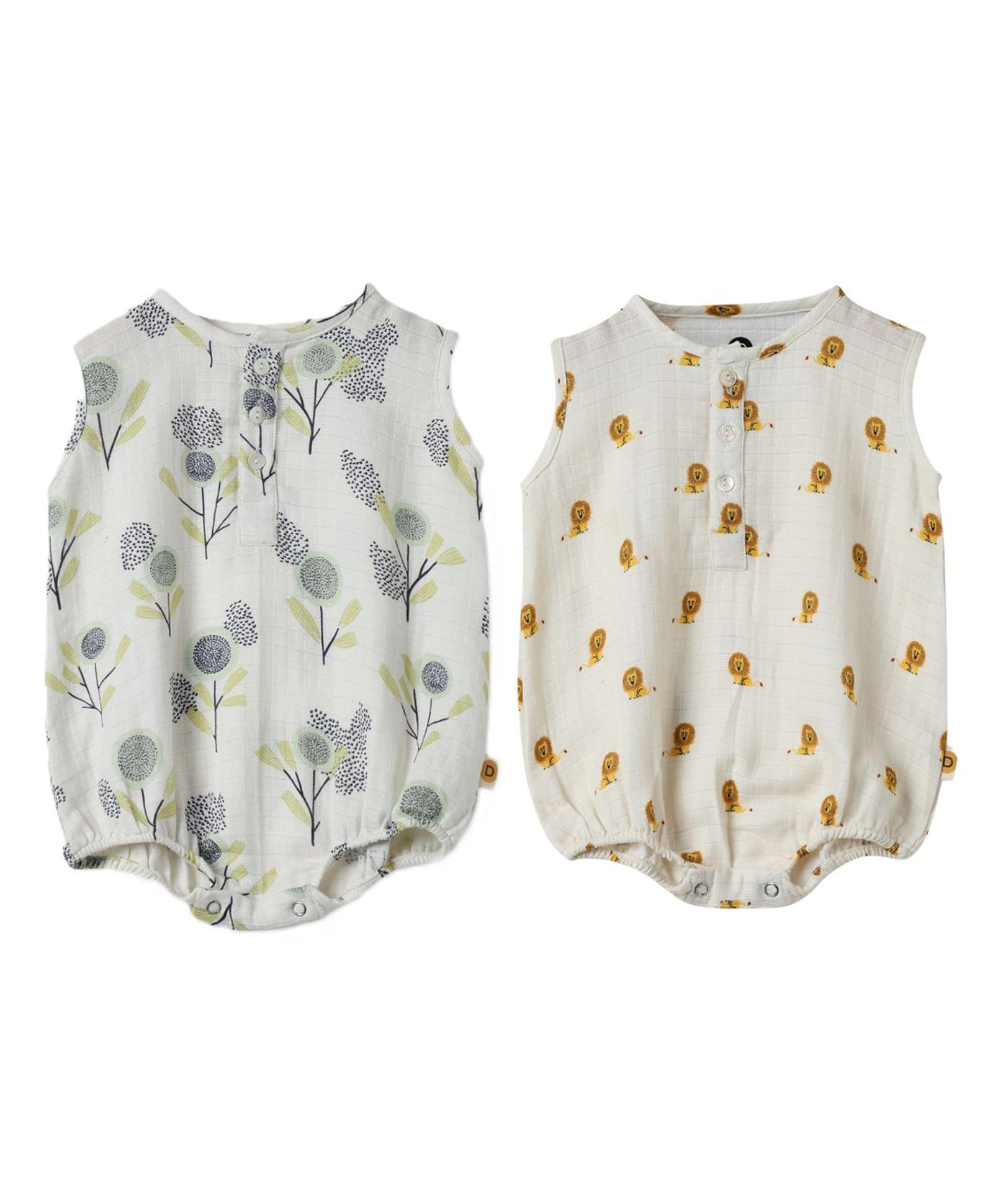 DULAAR Organic Cotton Woven Pack Of 2 Sleeveless Animal & Floral Printed Onesies - White-image-46