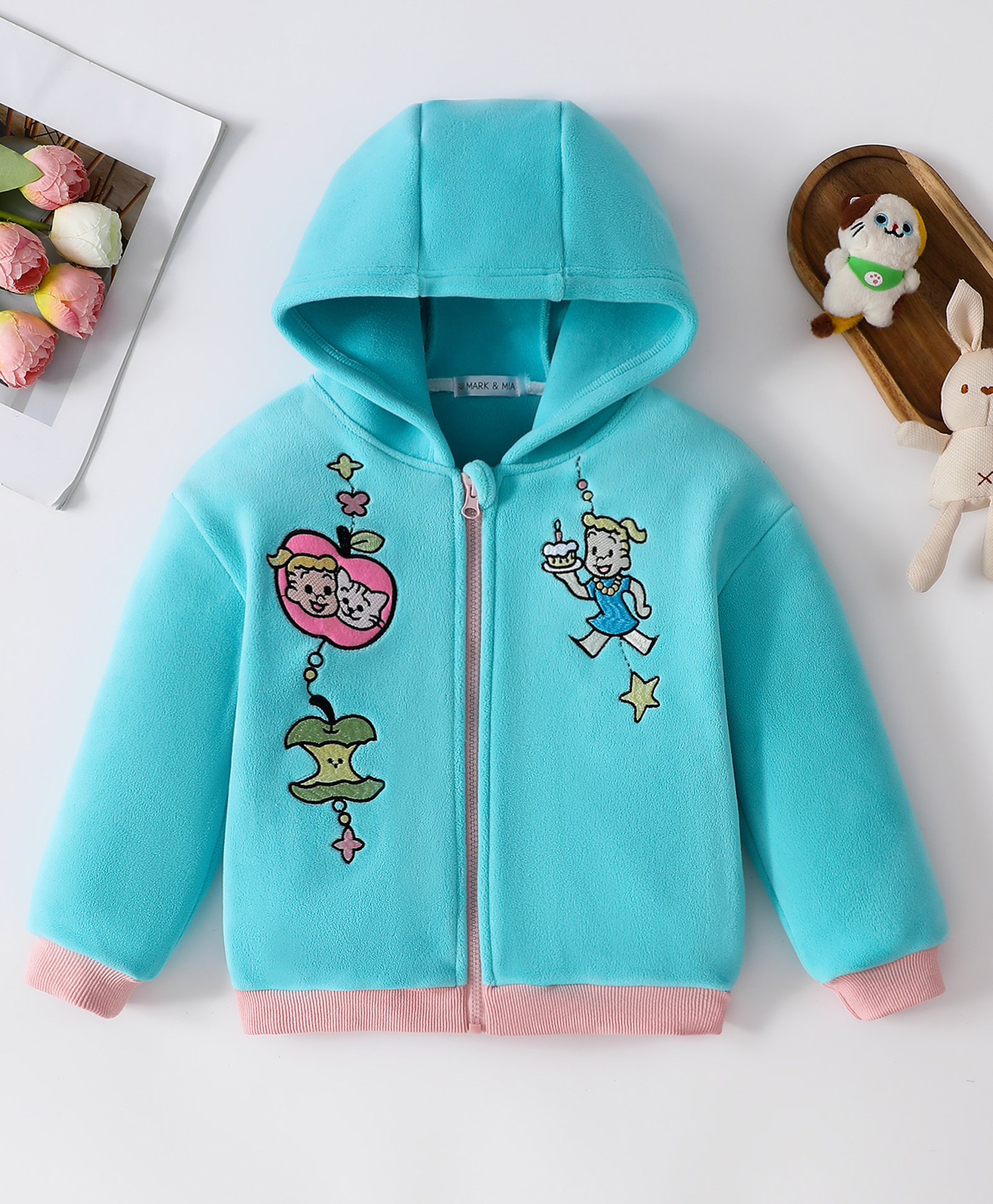 Mark & Mia Full Sleeves Hooded Winter Jacket With Embroidery - Turquoise-image-43