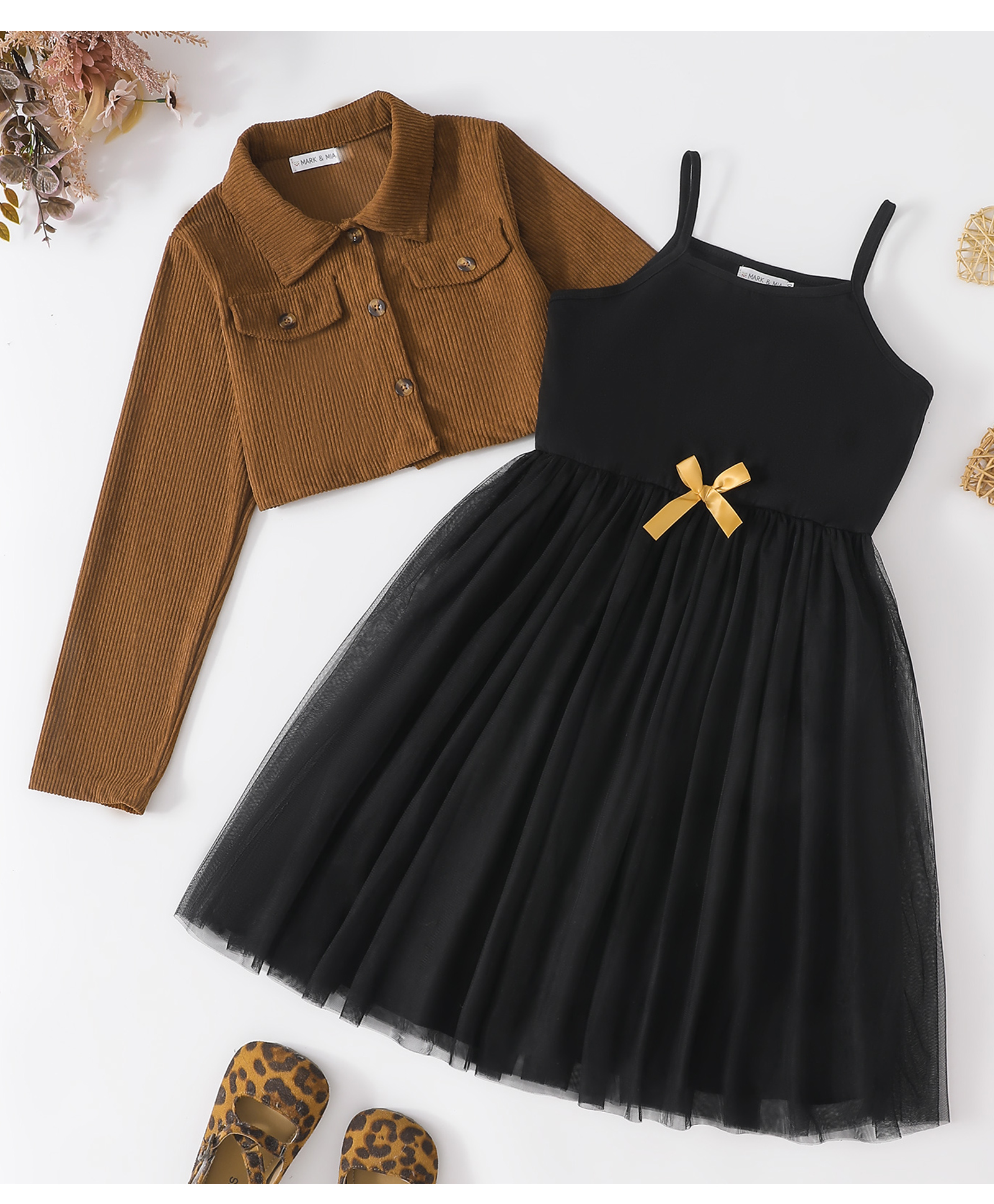 Mark & Mia Cotton Full Sleeves Frock with Jacket and Bow Applique - Black-image-47