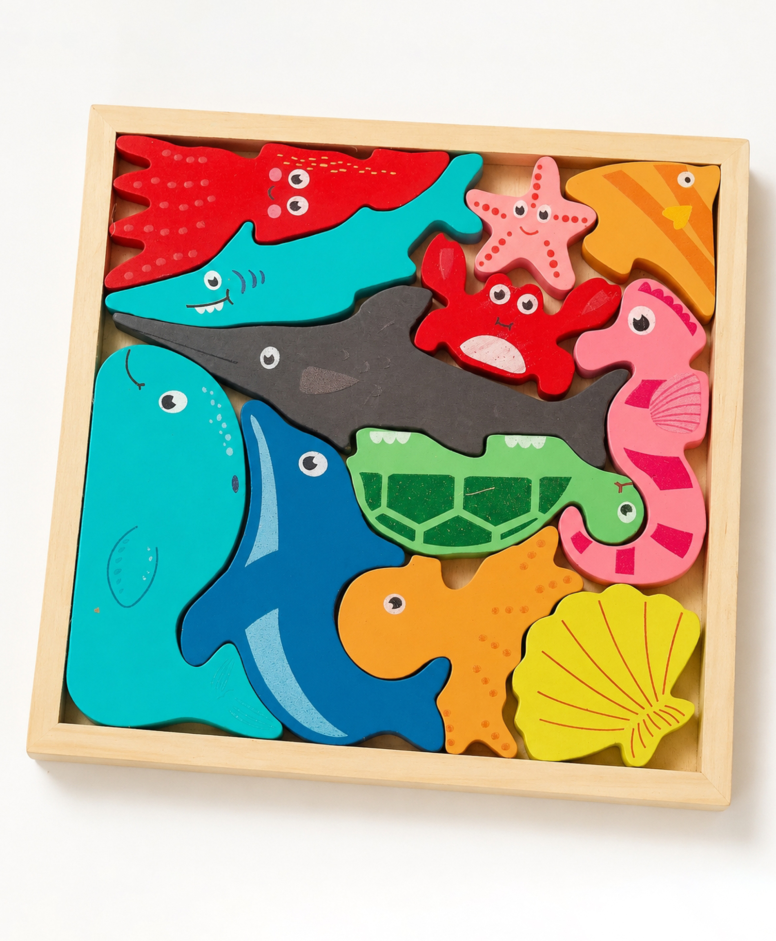 BrainyTots Sea Animals Square Puzzle 12 Ocean Animal Pieces Wooden-picture-18