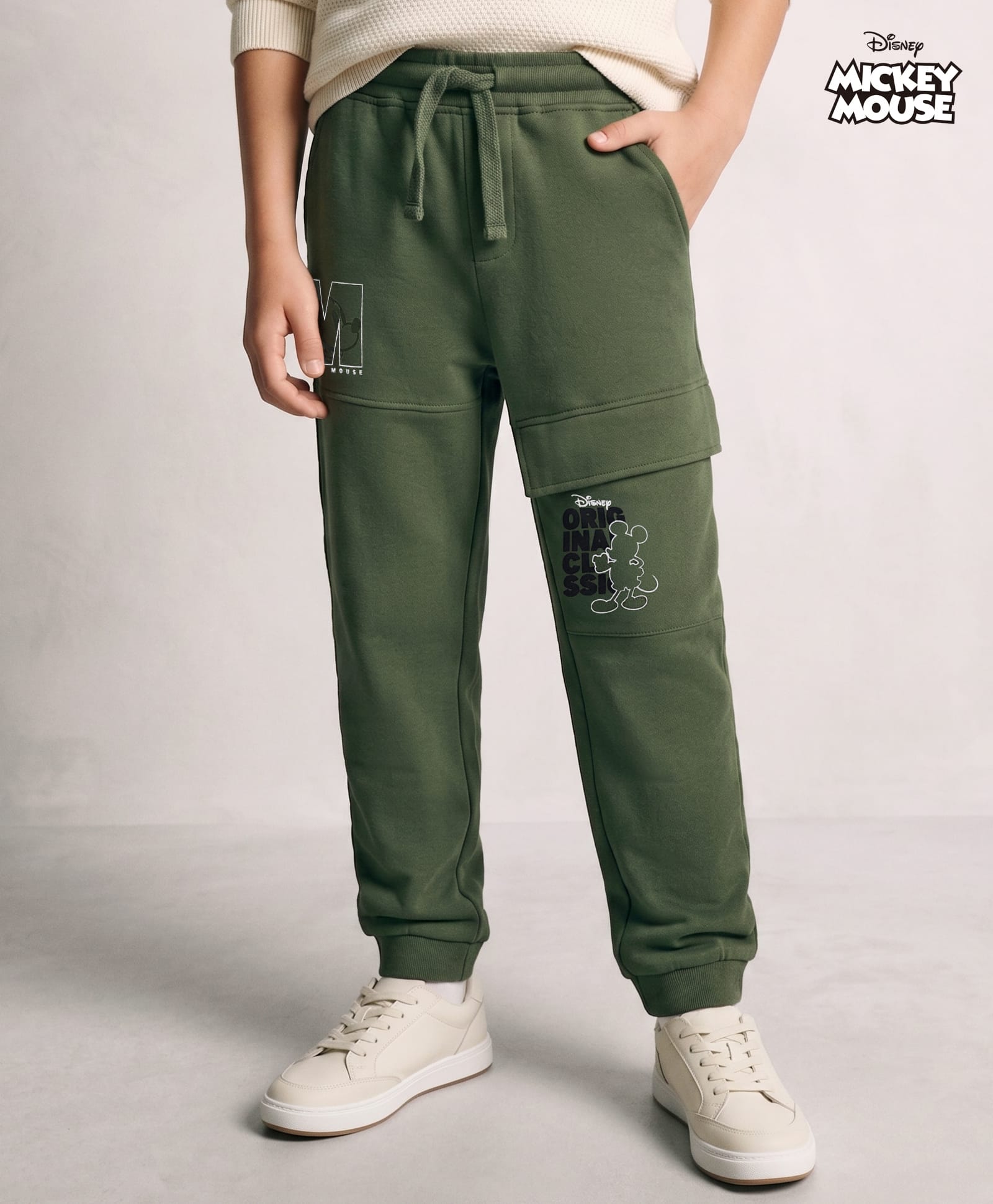 Pine Kids Disney Terry Knit Full Length Track Pants With Mickey Mouse Graphic - Olive Green-image-19