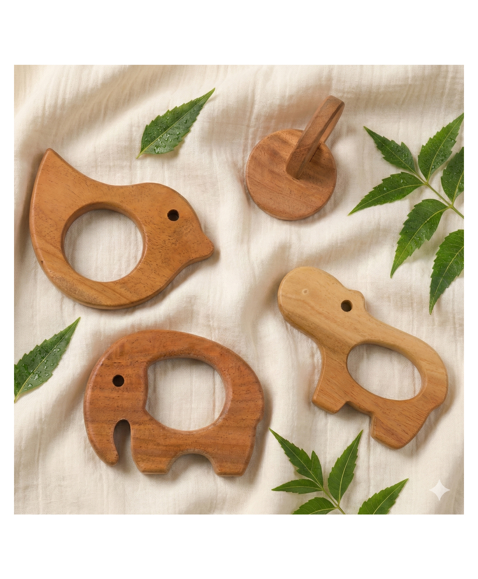 BrainyTots Neem Wood Teethers Set 4 Pieces for Teething & Hand Transfer-picture-17