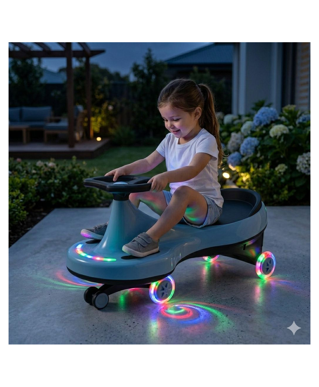 JoyRide Pixel ProTwist & Go Swing Car for Kids - With Front LED & Glowing LED Wheels, Music, Indoor Outdoor Fun - Pastel Blue-picture-10